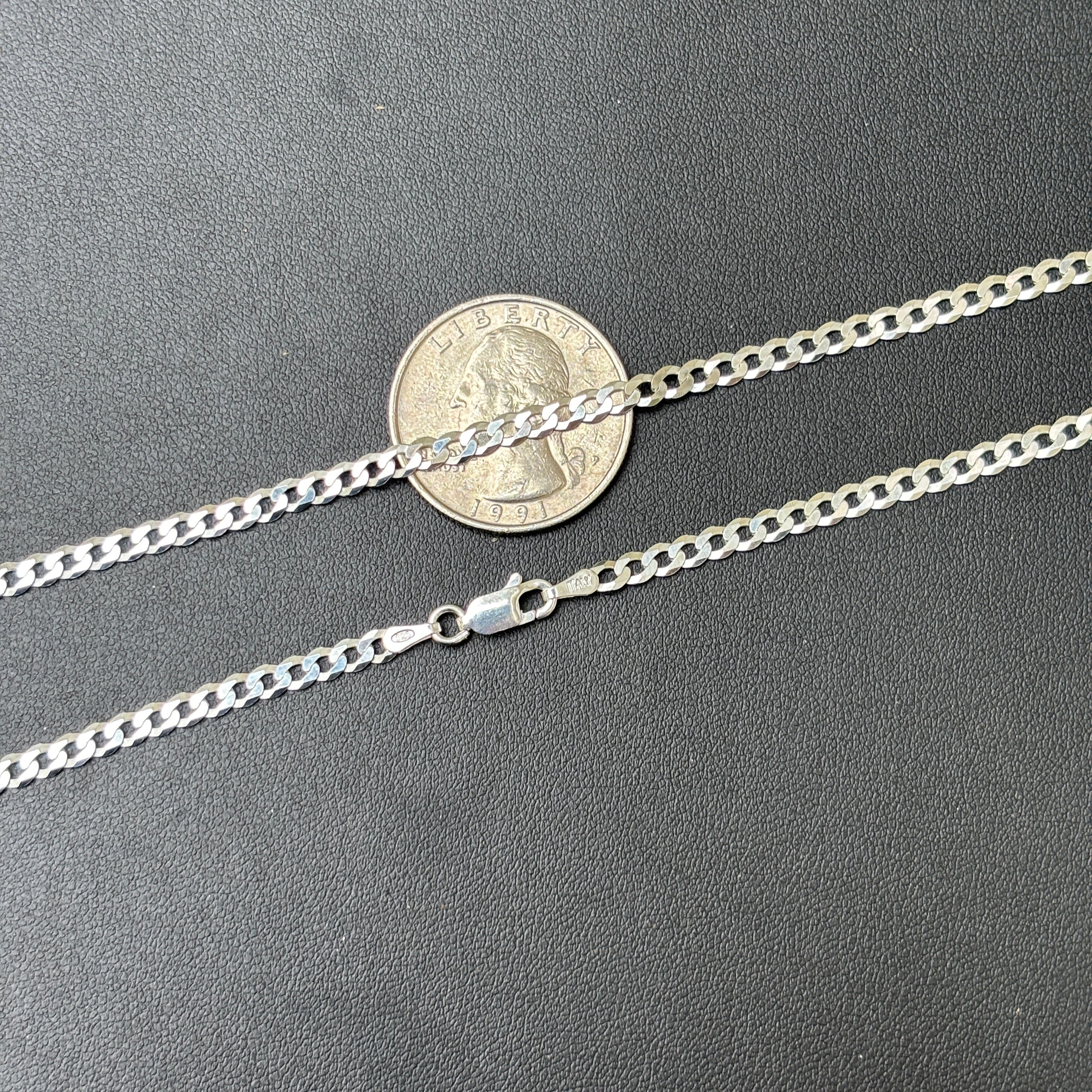 925 Sterling Silver 3mm Flat Curb Cuban Chain Necklace - Image 10