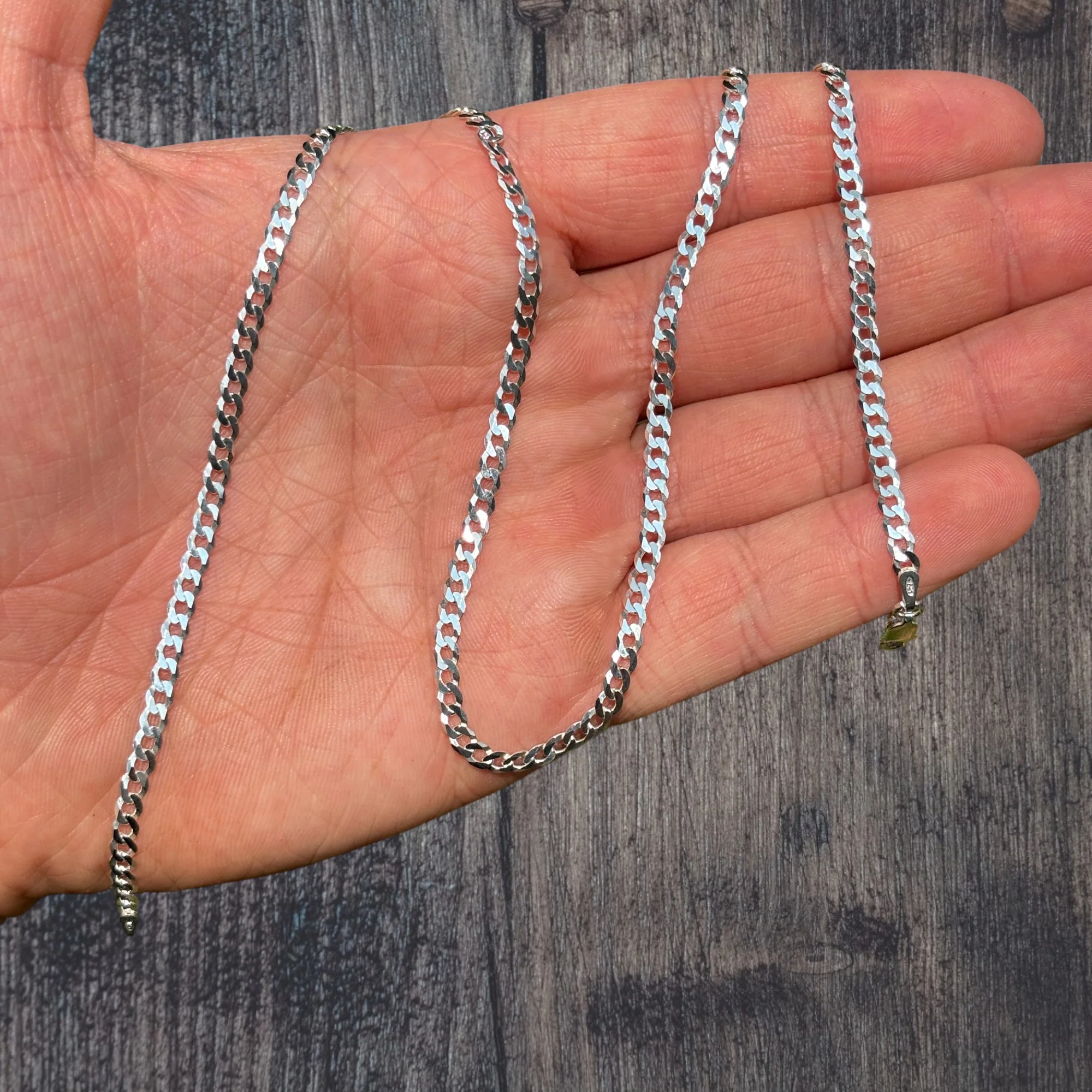 925 Sterling Silver 3mm Flat Curb Cuban Chain Necklace - Image 6