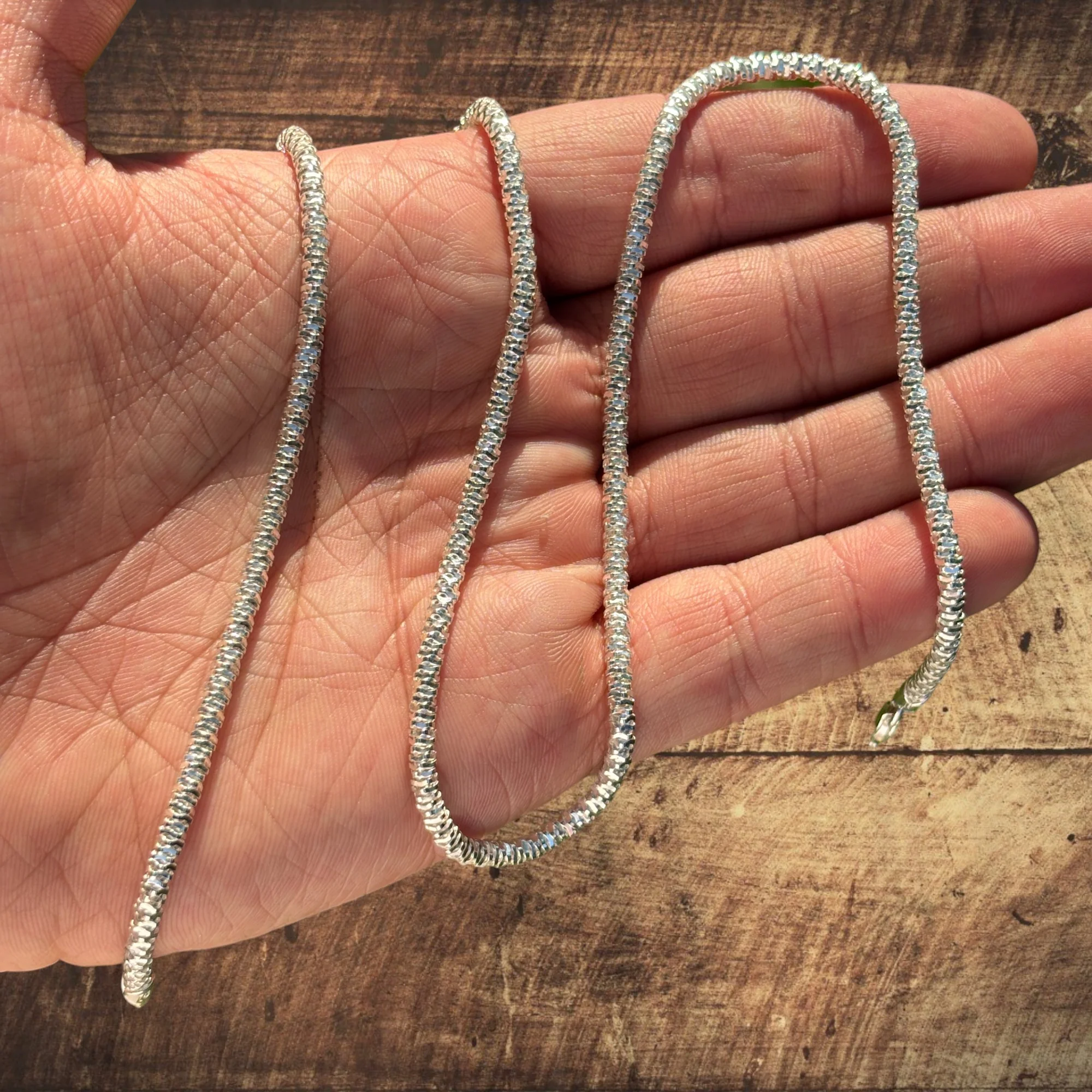 925 Sterling Silver 3mm Rock Chain Necklace - Image 5
