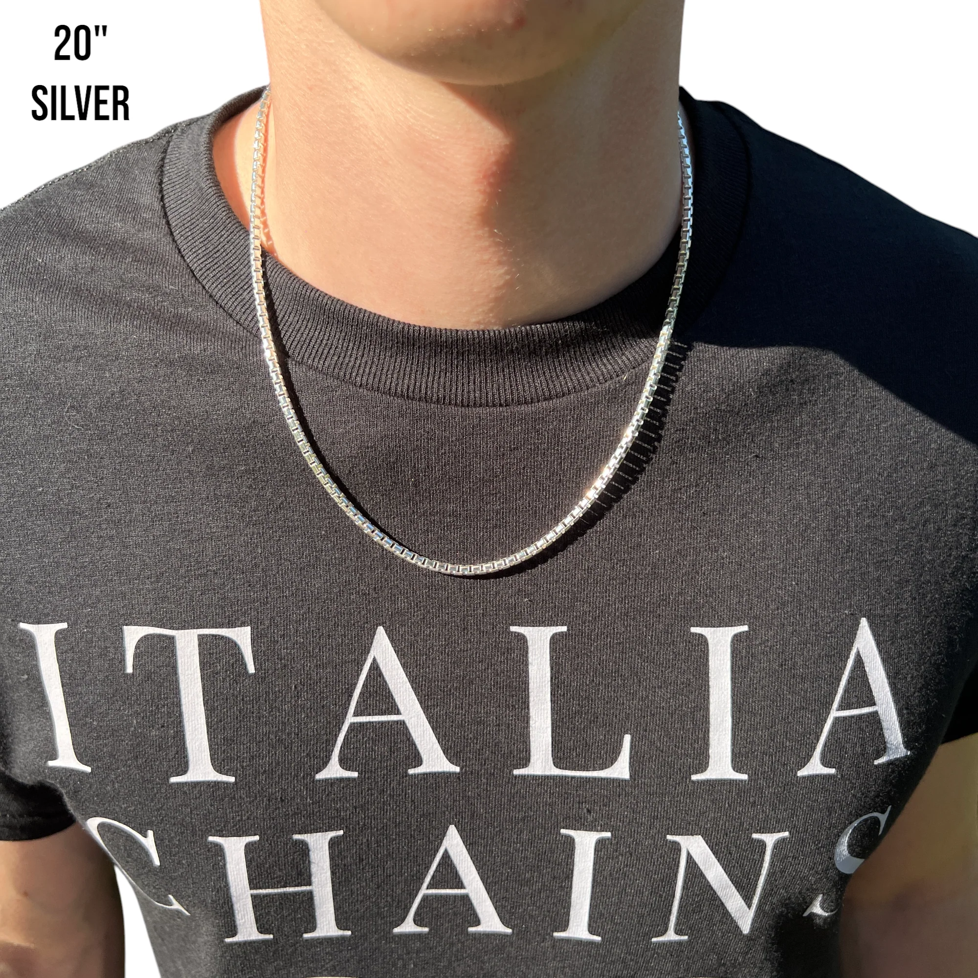 925 Sterling Silver 3mm Rounded Box Chain Necklace - Image 10