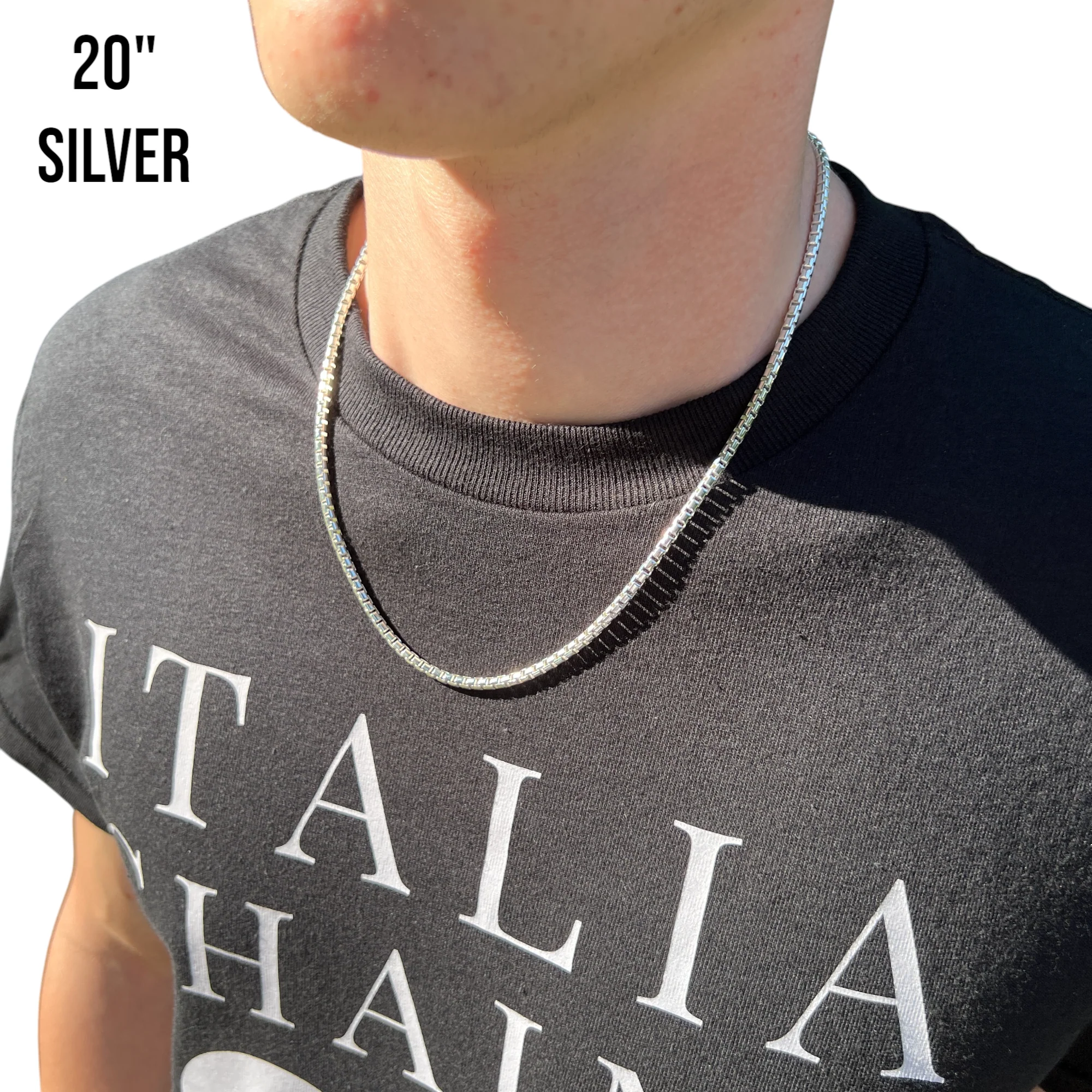 925 Sterling Silver 3mm Rounded Box Chain Necklace - Image 11