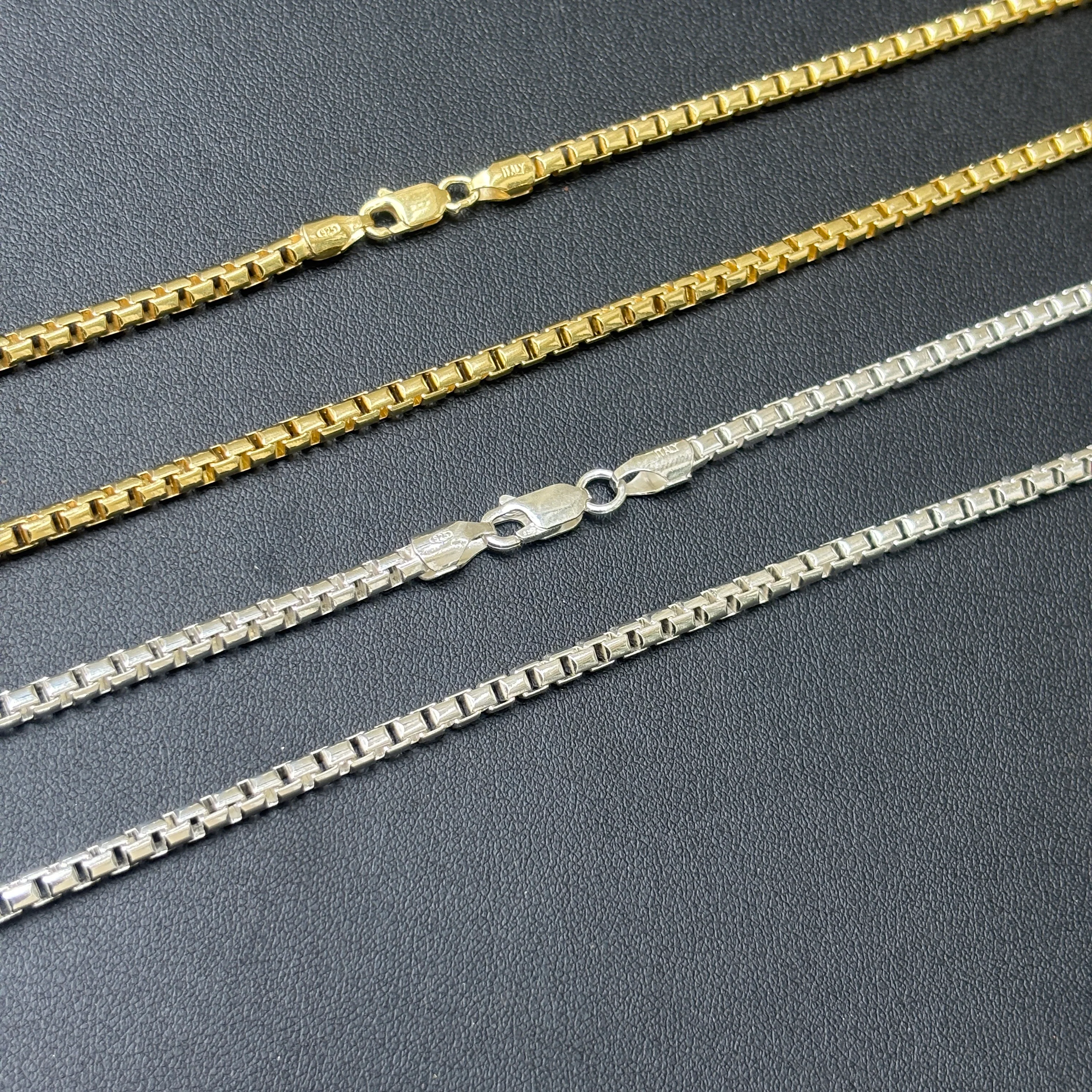 925 Sterling Silver 3mm Rounded Box Chain Necklace - Image 3