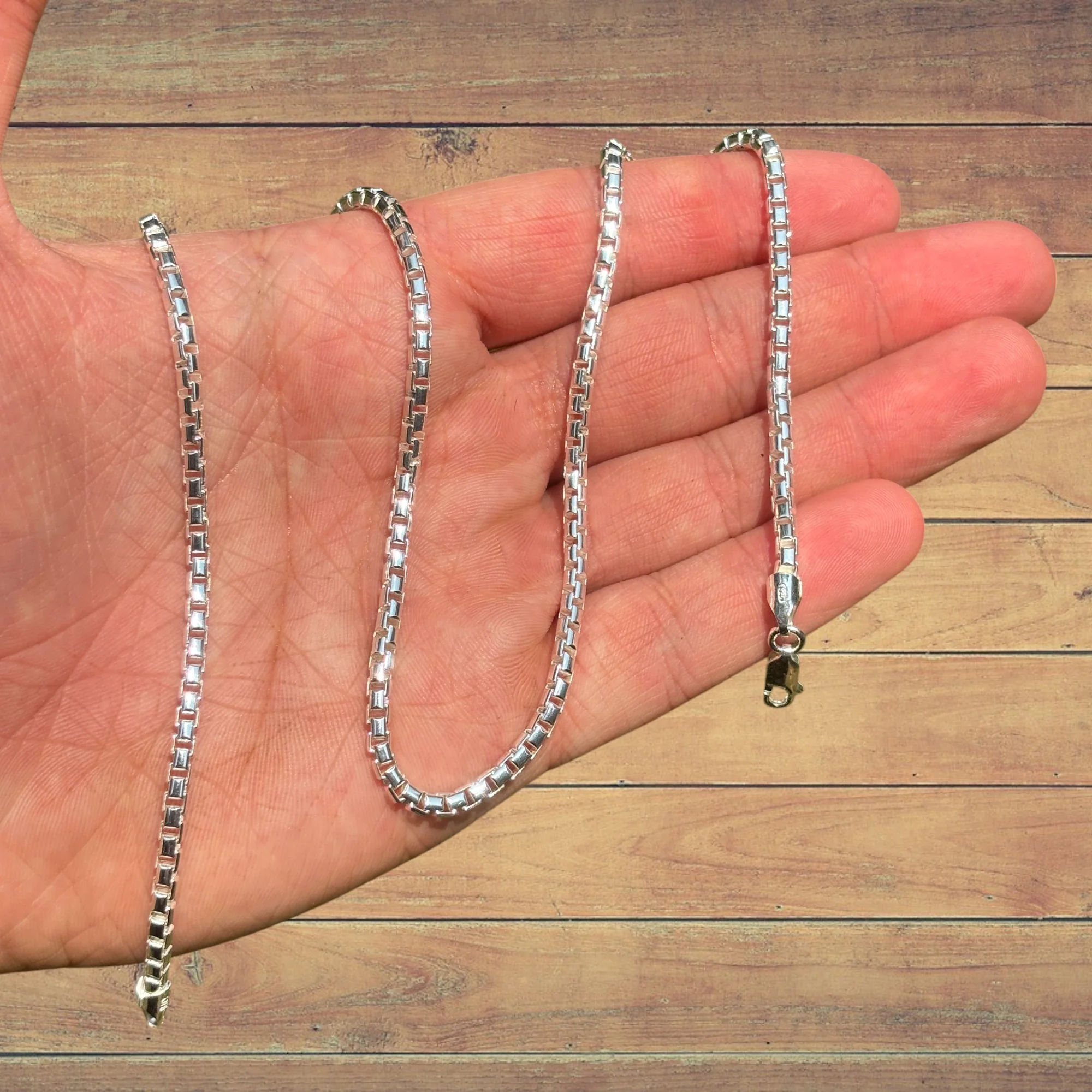925 Sterling Silver 3mm Rounded Box Chain Necklace - Image 4