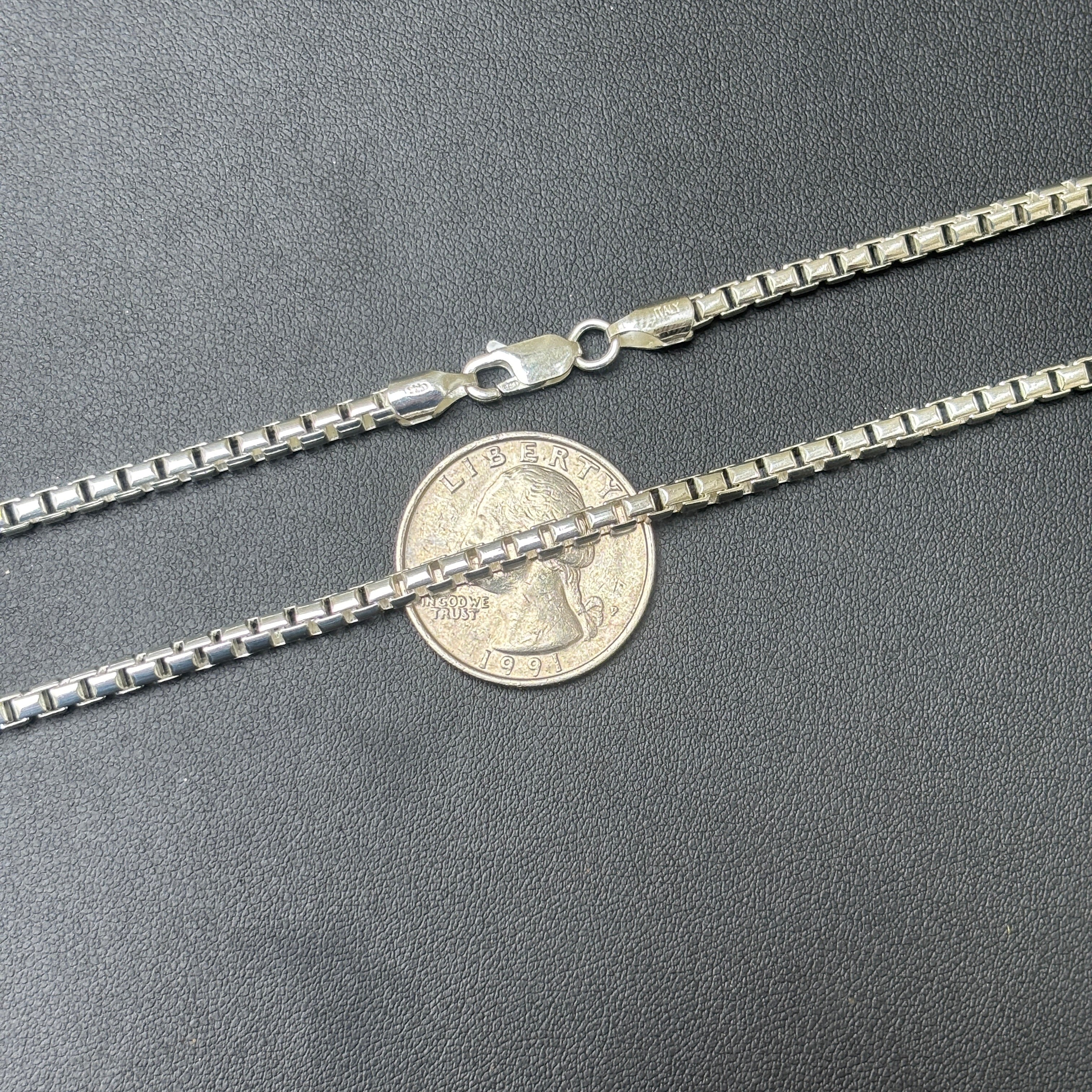 925 Sterling Silver 3mm Rounded Box Chain Necklace - Image 9