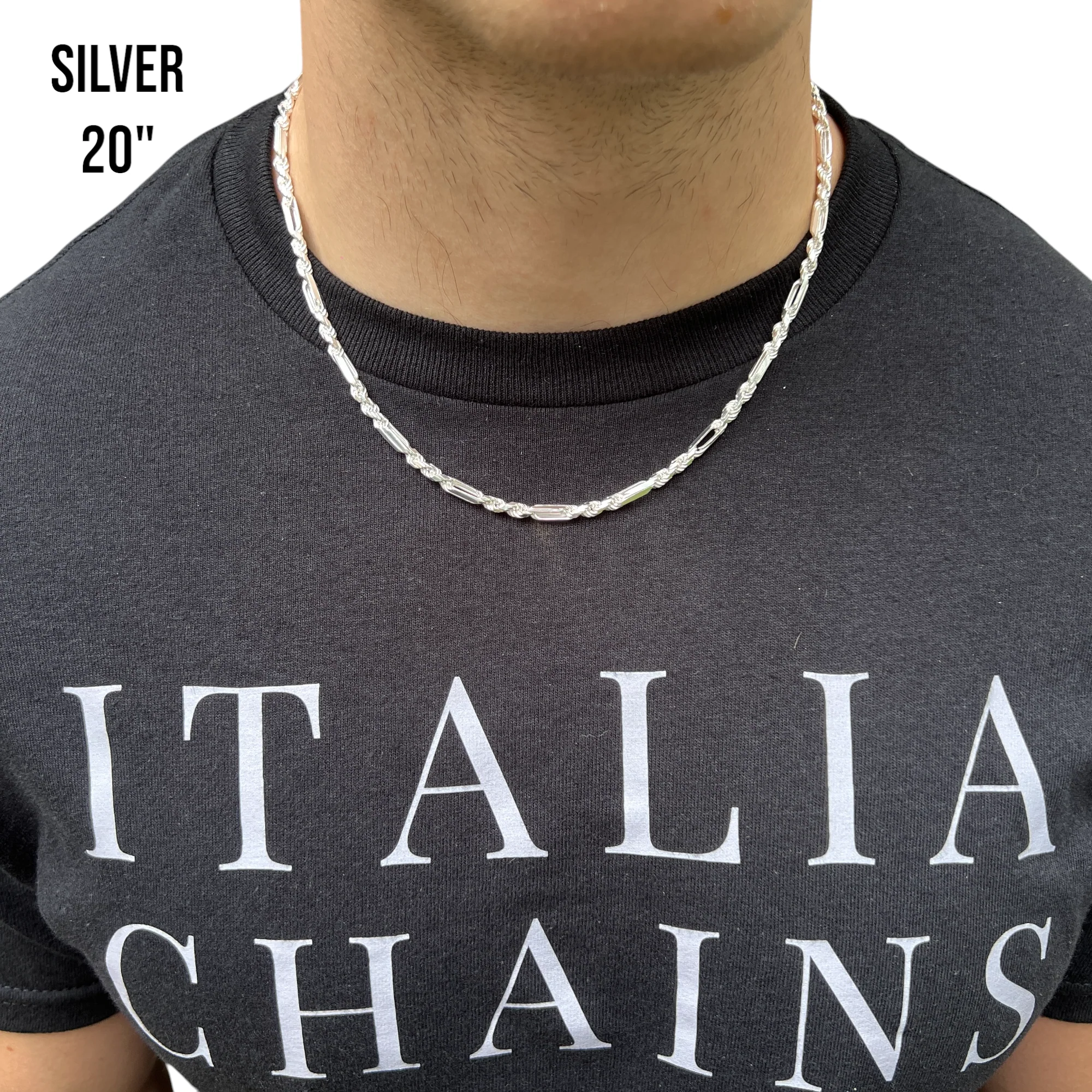 925 Sterling Silver 4mm Figarope Milano Chain Necklace - Image 11