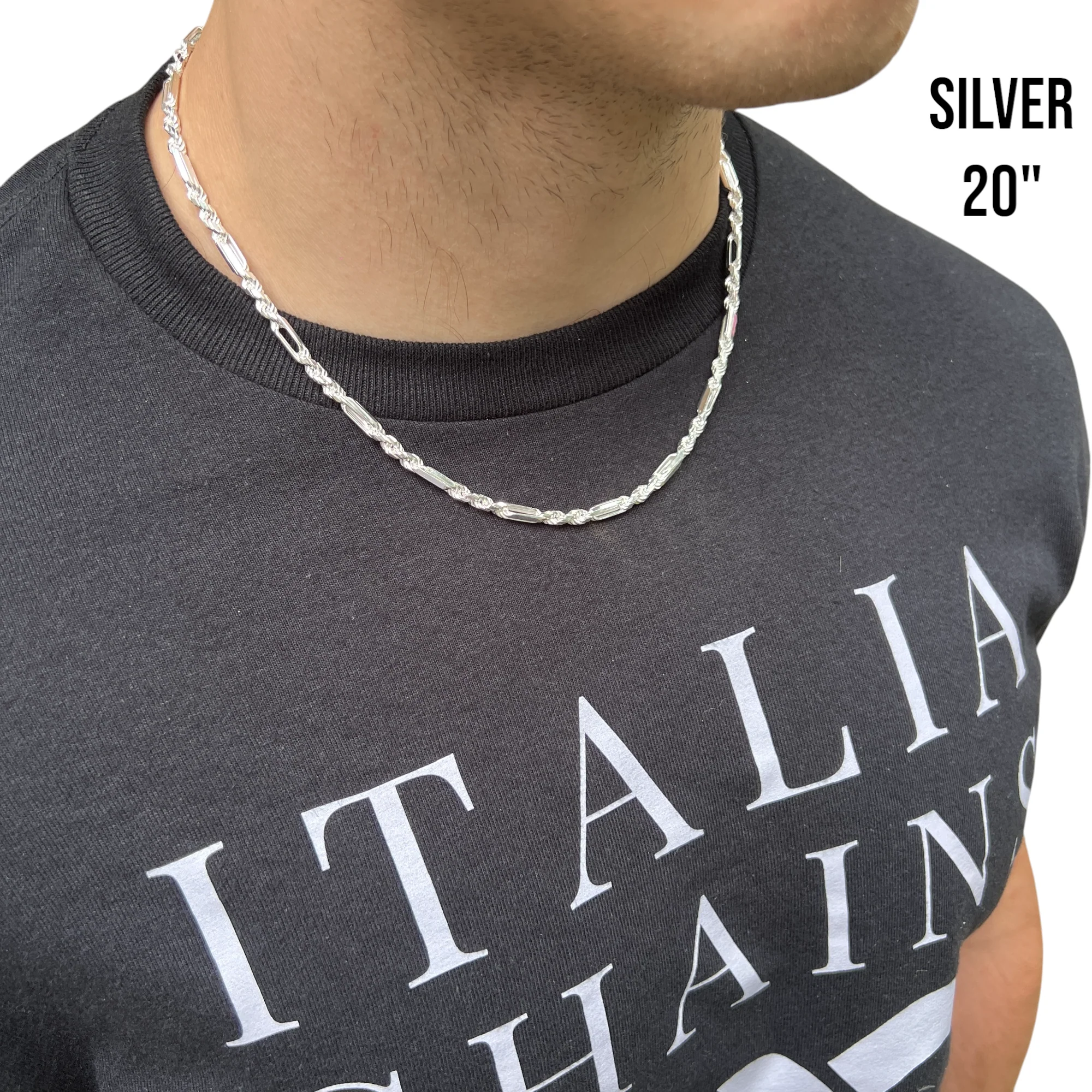 925 Sterling Silver 4mm Figarope Milano Chain Necklace - Image 12