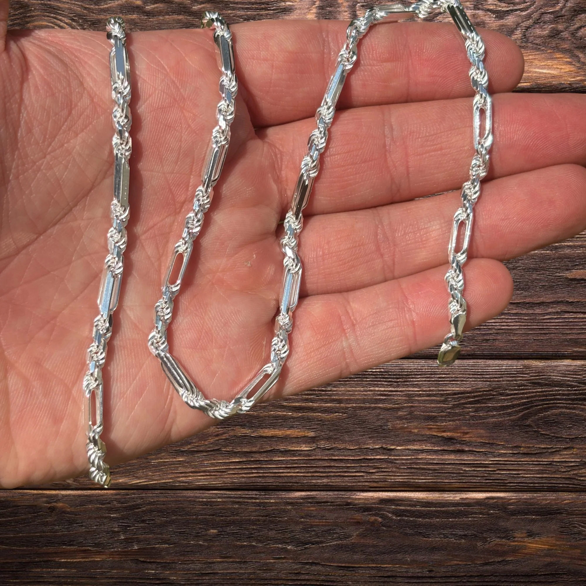 925 Sterling Silver 4mm Figarope Milano Chain Necklace - Image 4