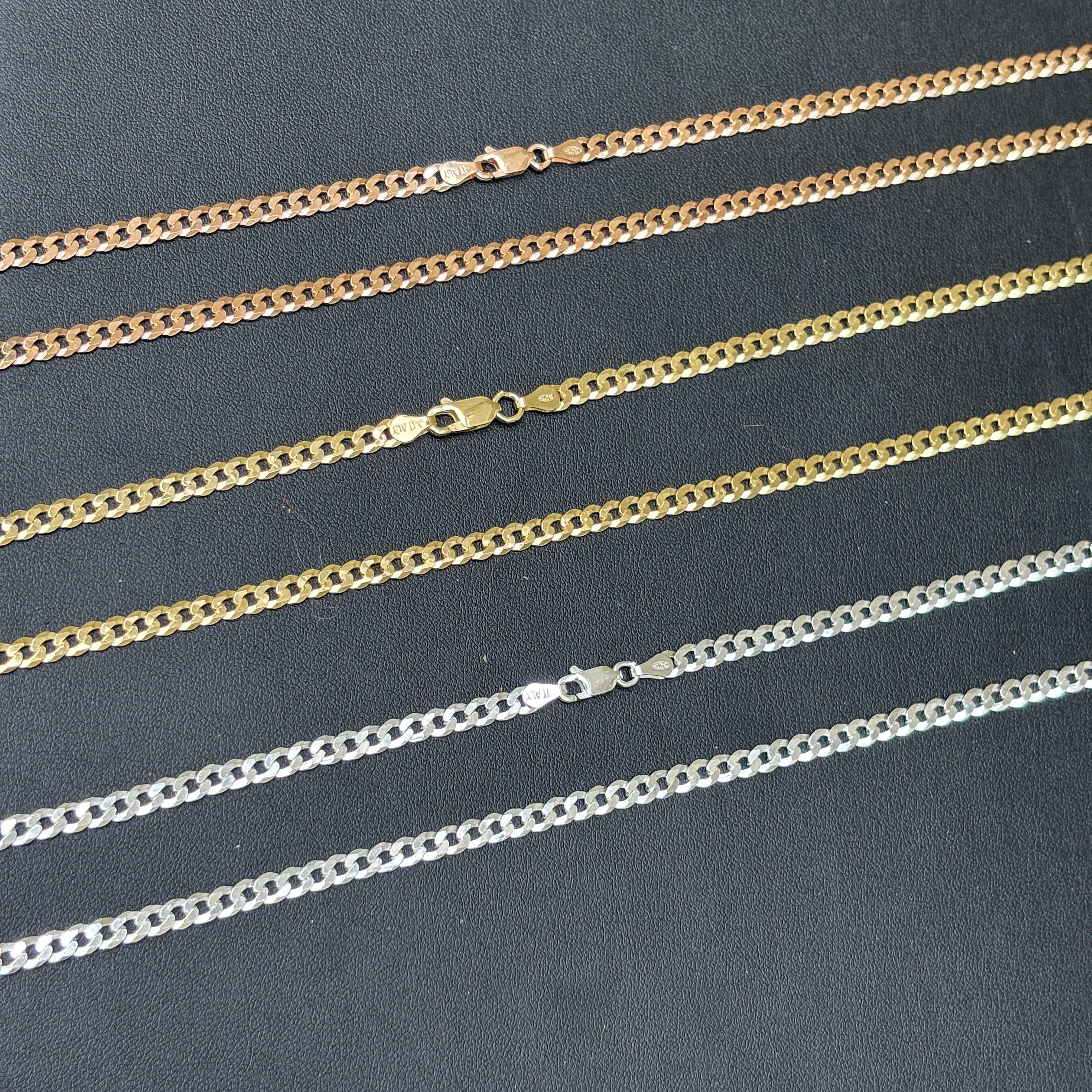 925 Sterling Silver 4mm Flat Curb Cuban Chain Necklace - Image 10