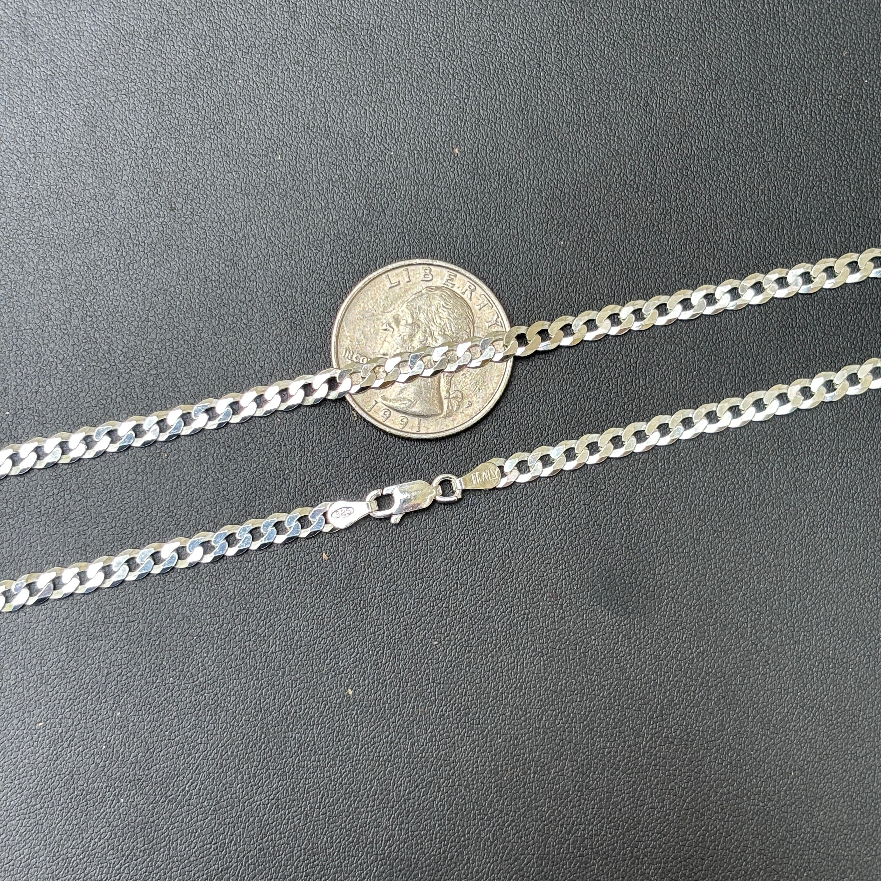 925 Sterling Silver 4mm Flat Curb Cuban Chain Necklace - Image 11