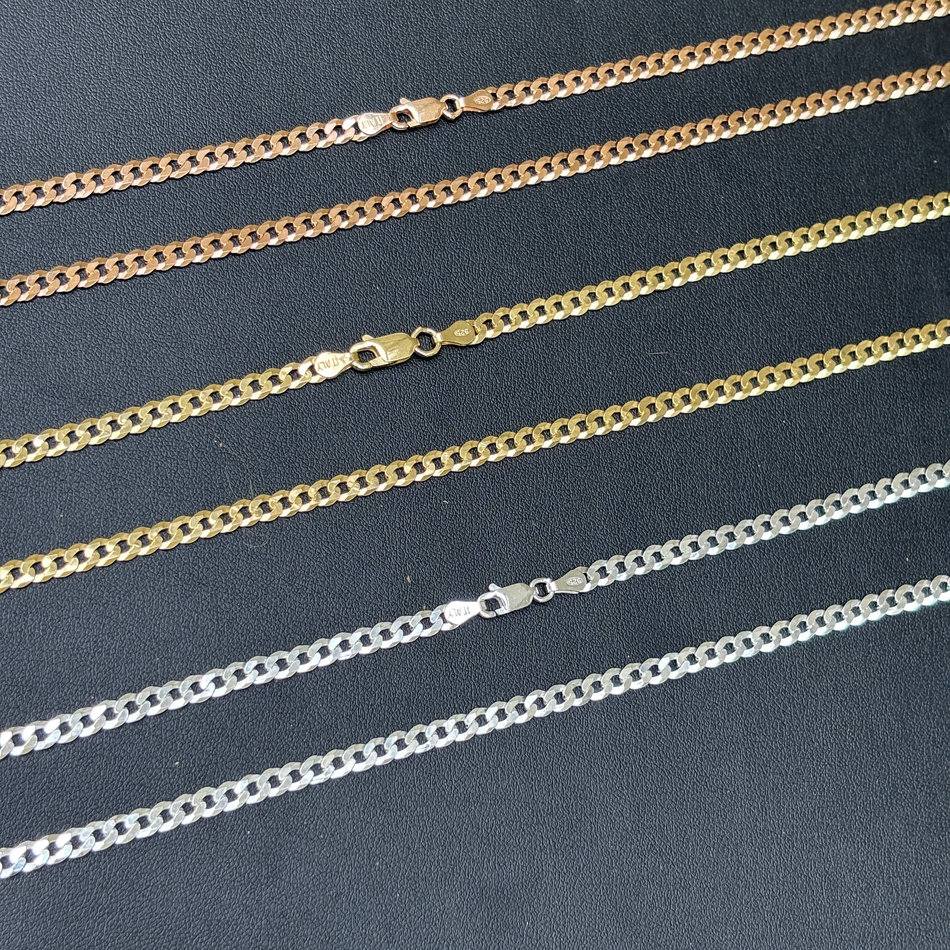 925 Sterling Silver 4mm Flat Curb Cuban Chain Necklace - Image 4