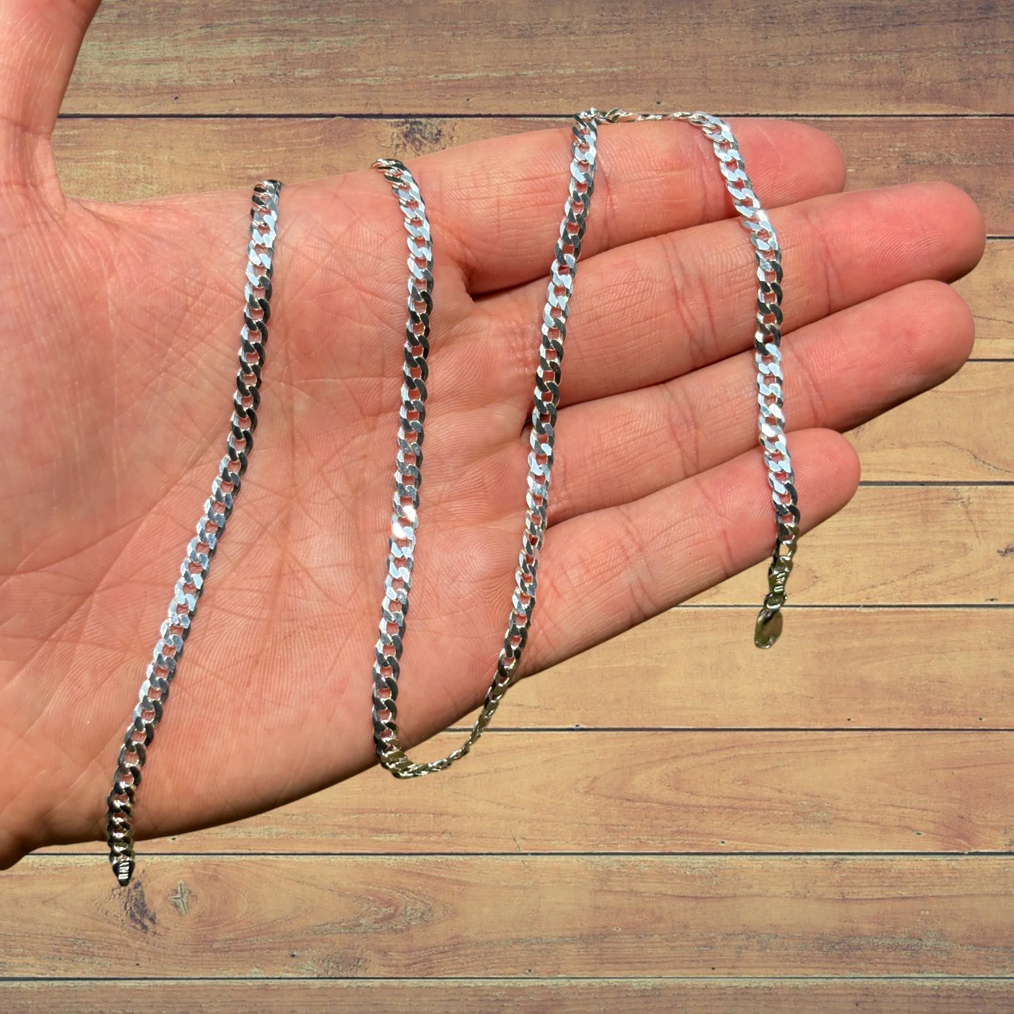 925 Sterling Silver 4mm Flat Curb Cuban Chain Necklace - Image 6