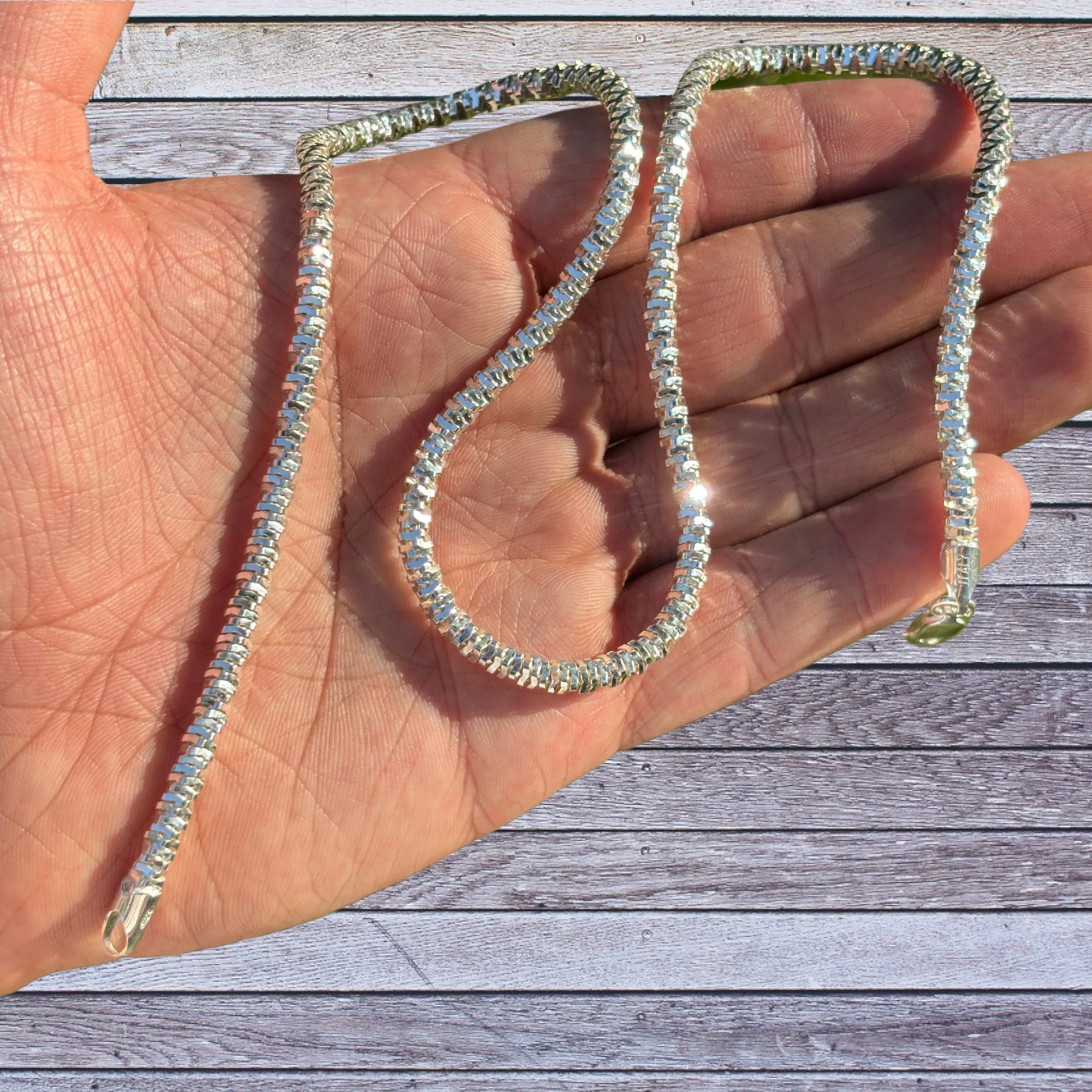 925 Sterling Silver 4mm Rock Chain Necklace - Image 5