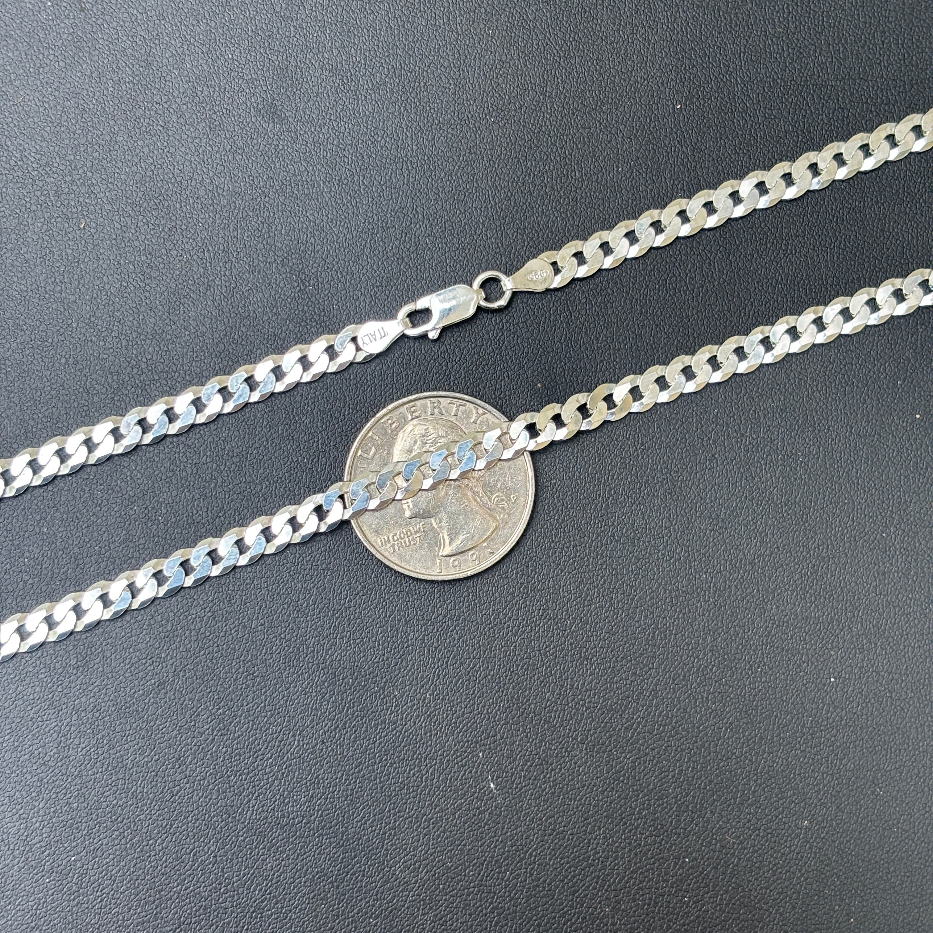 925 Sterling Silver 5mm Flat Curb Cuban Chain Necklace - Image 12