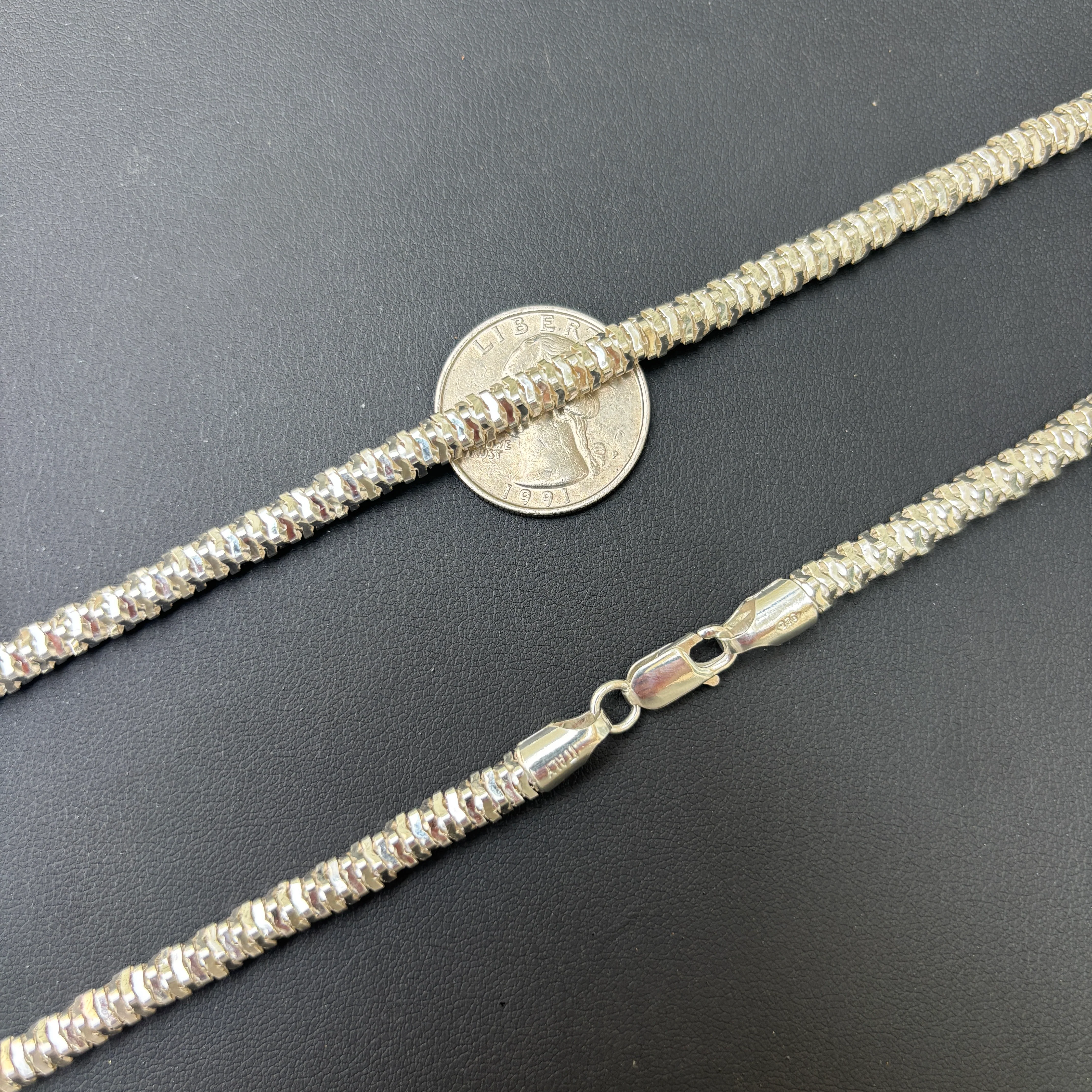 925 Sterling Silver 5mm Rock Chain Necklace - Image 10