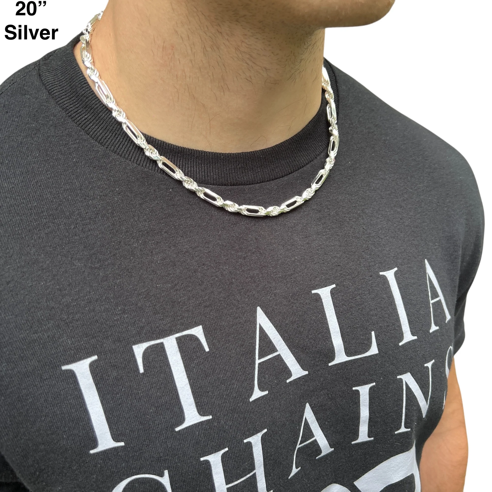 925 Sterling Silver 6mm Figarope Milano Chain Necklace - Image 13