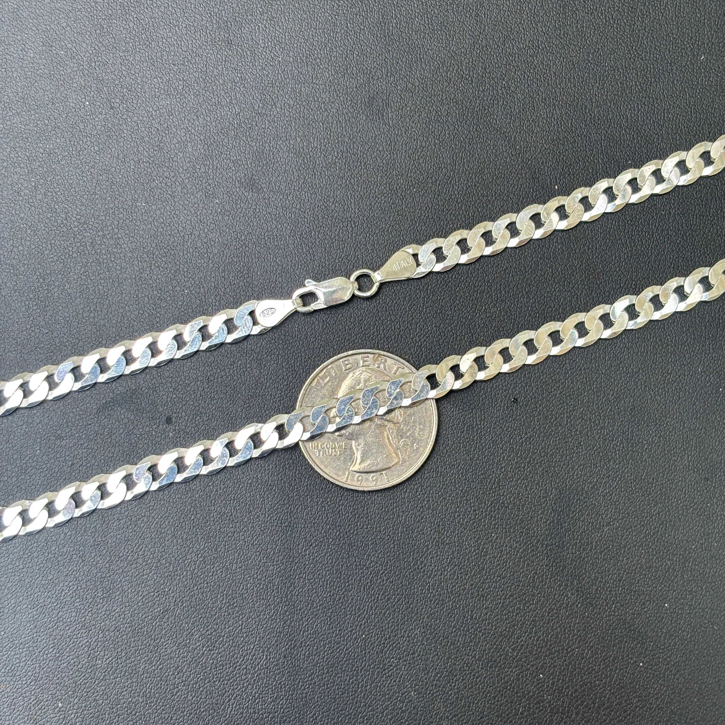 925 Sterling Silver 6mm Flat Curb Cuban Chain Necklace - Image 11