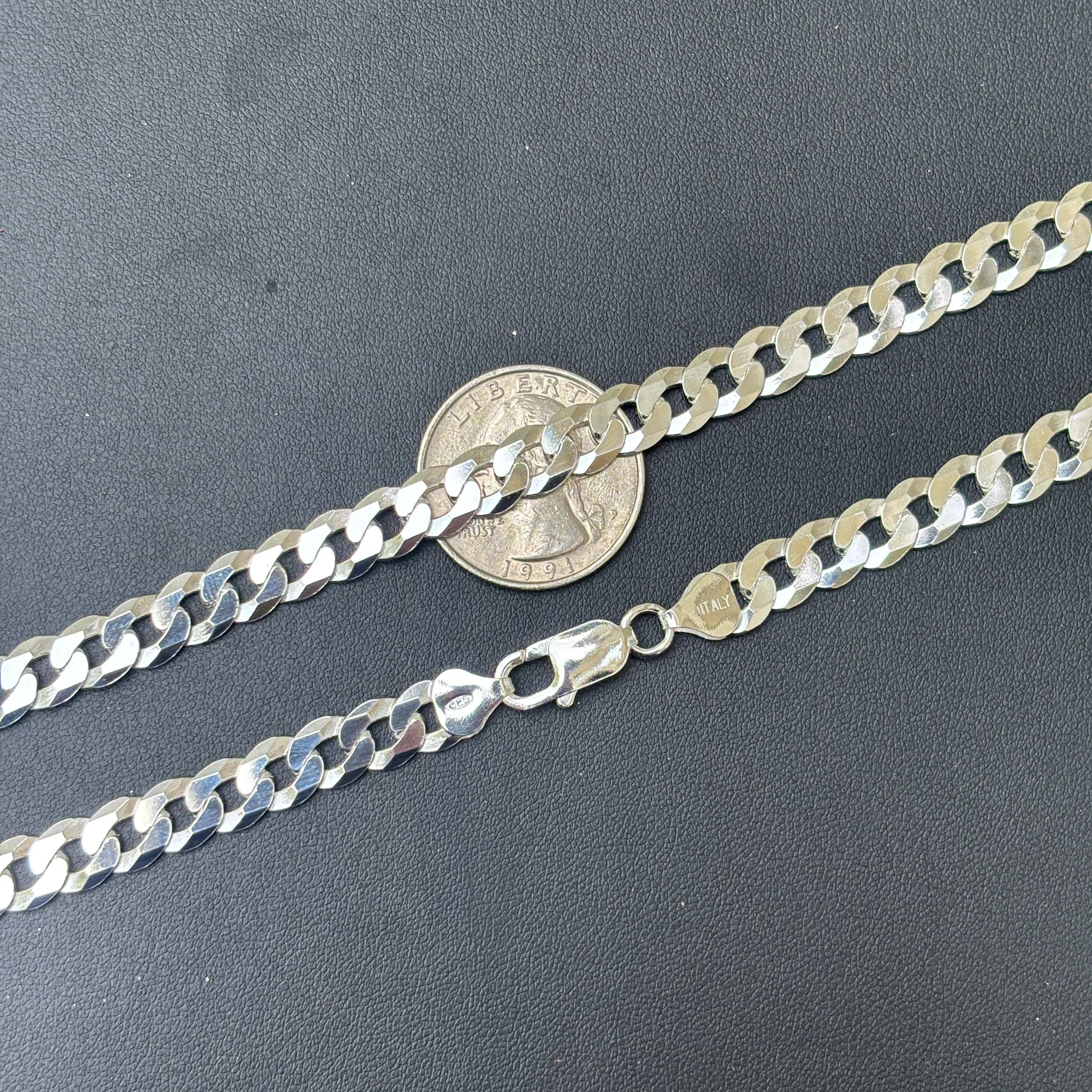 925 Sterling Silver 8mm Flat Curb Cuban Chain Necklace - Image 11