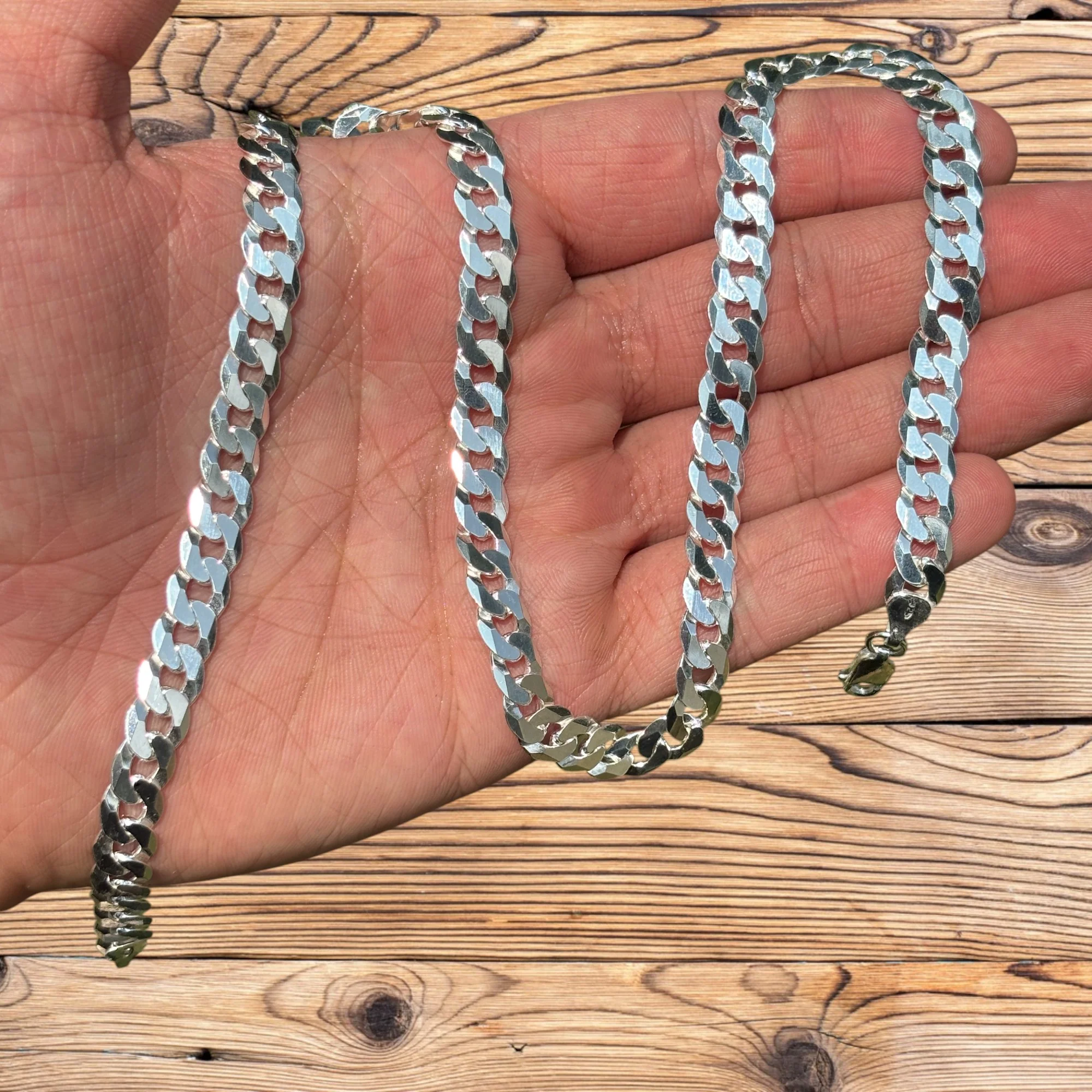 925 Sterling Silver 8mm Flat Curb Cuban Chain Necklace - Image 6