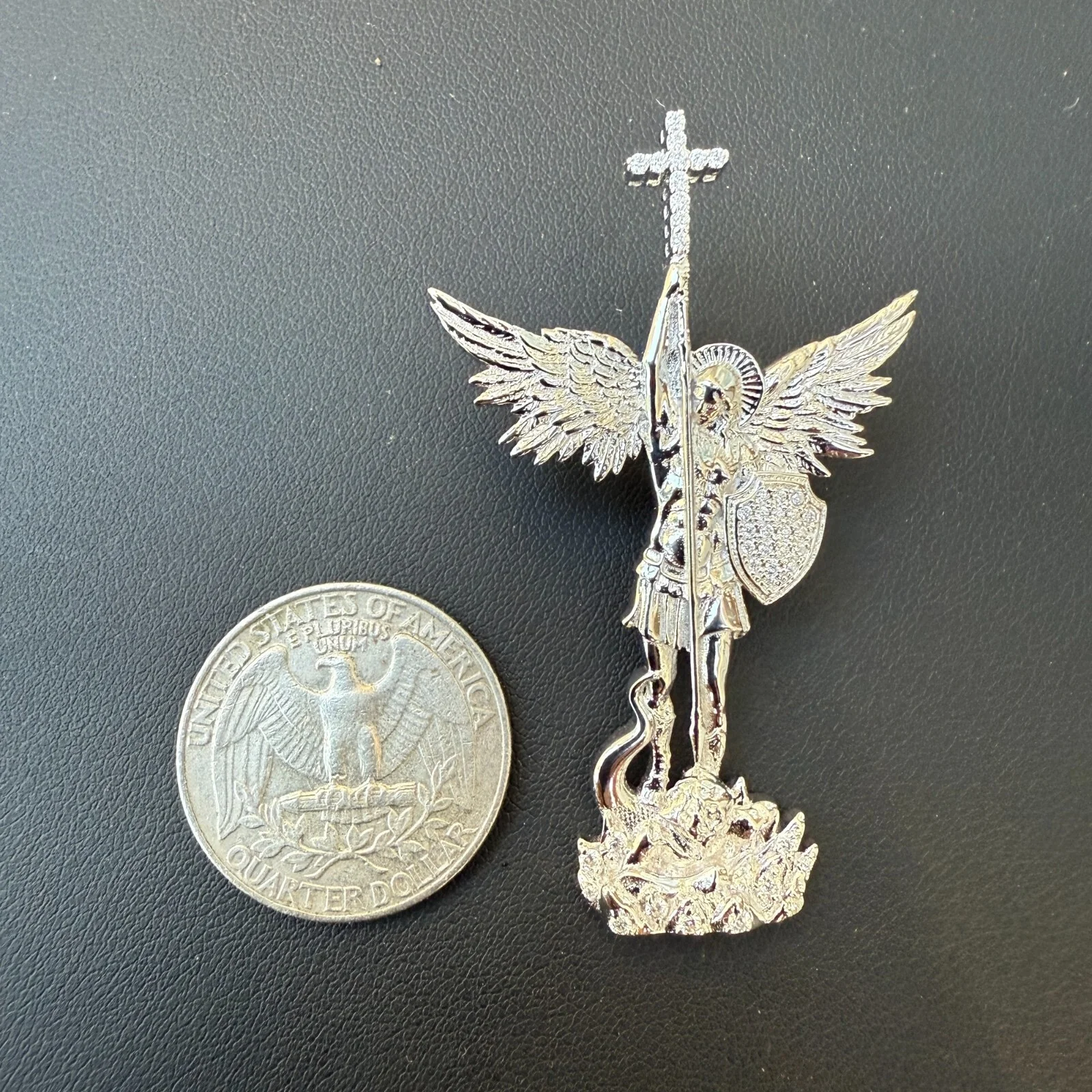 925 Sterling Silver St Michael Pendant With Moissanite - Medium - Image 13