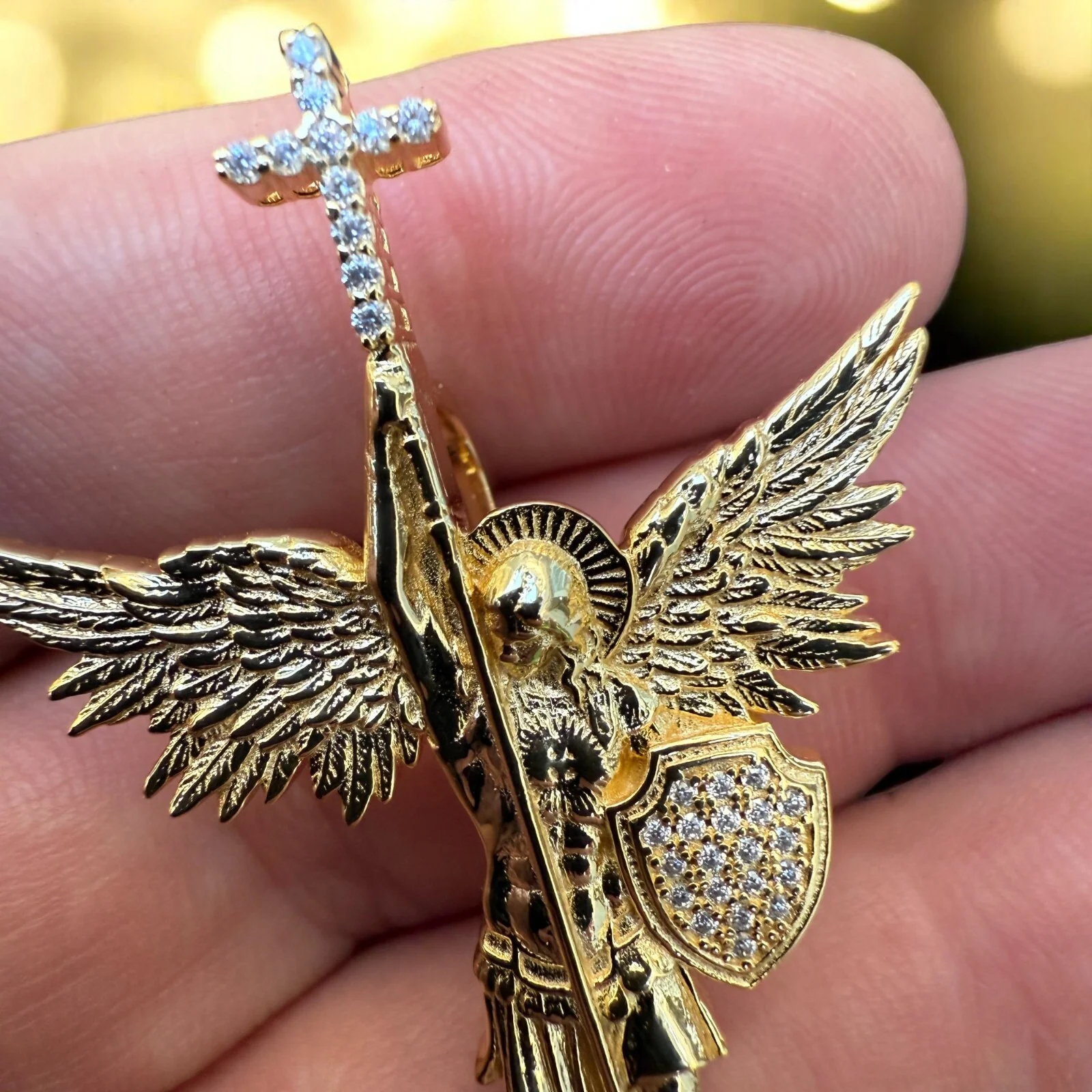 925 Sterling Silver St Michael Pendant With Moissanite - Medium - Image 14