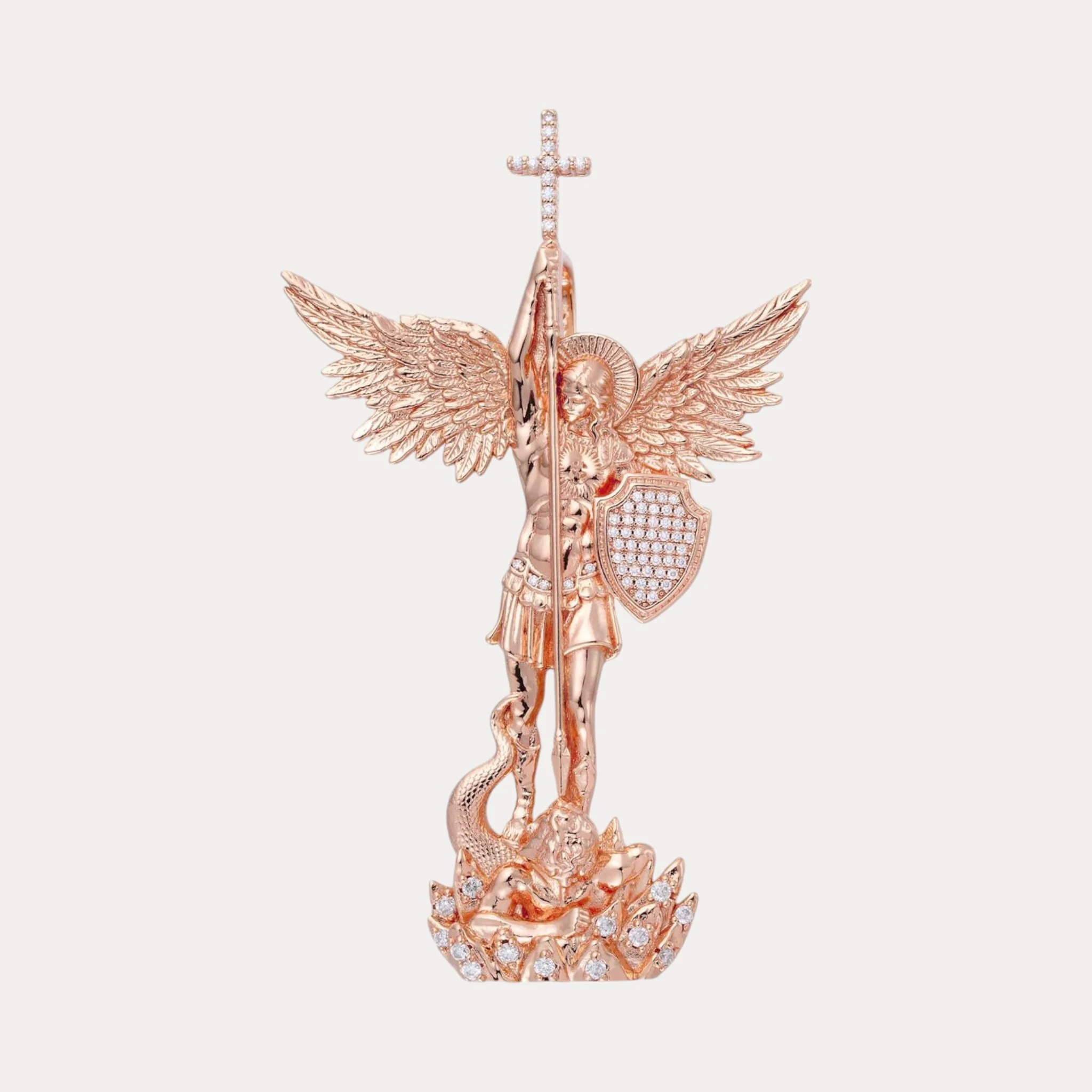 925 Sterling Silver St Michael Pendant With Moissanite - Medium - Image 3