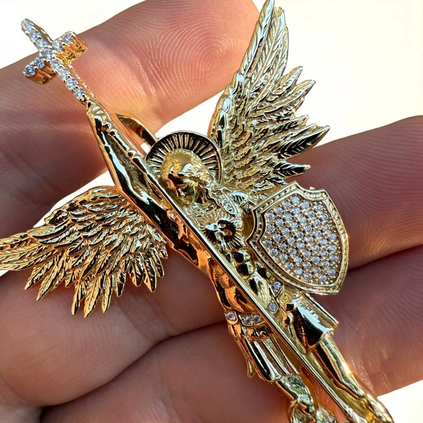 925 Sterling Silver St Michael Pendant With Moissanite - Large - Image 12