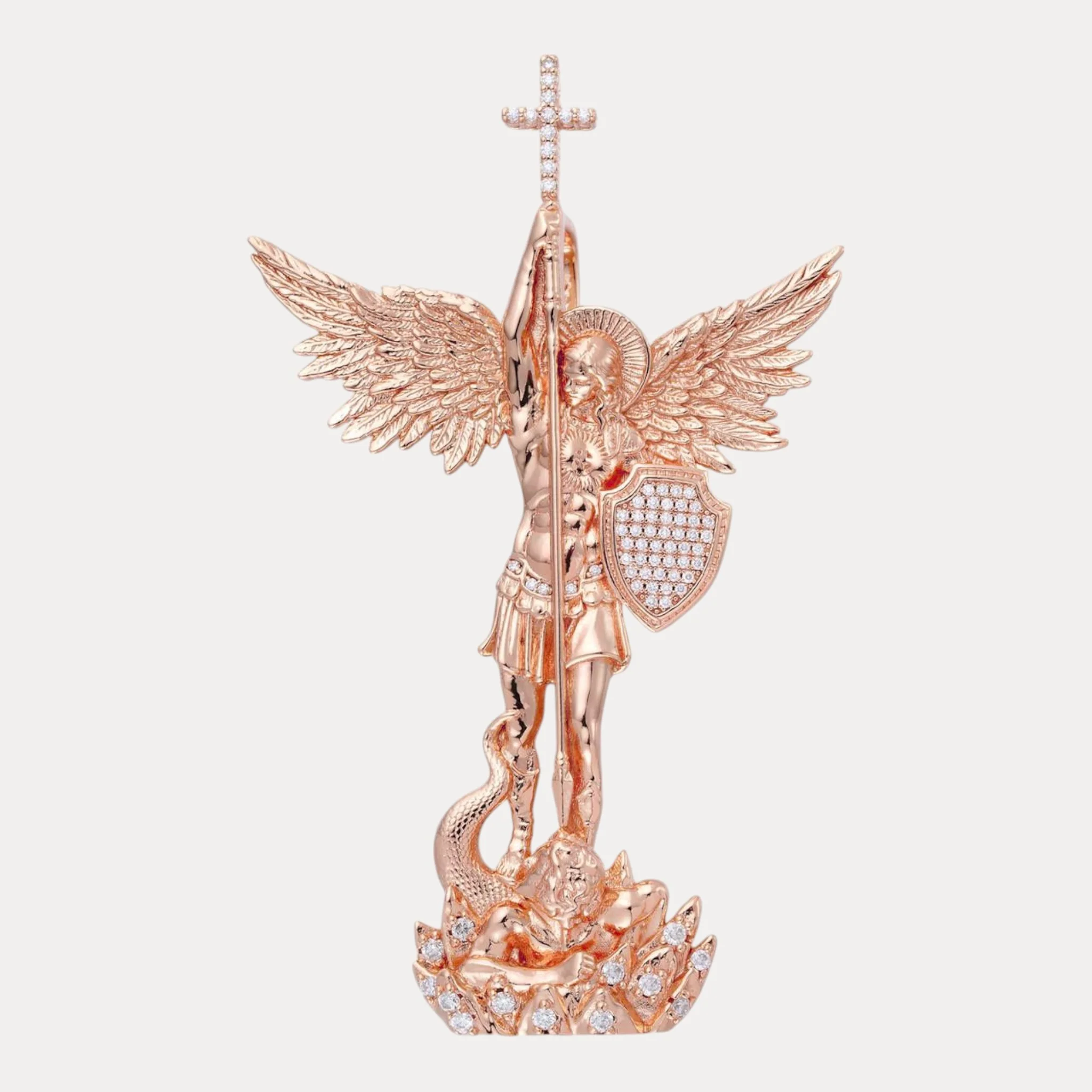 925 Sterling Silver St Michael Pendant With Moissanite - Large - Image 3