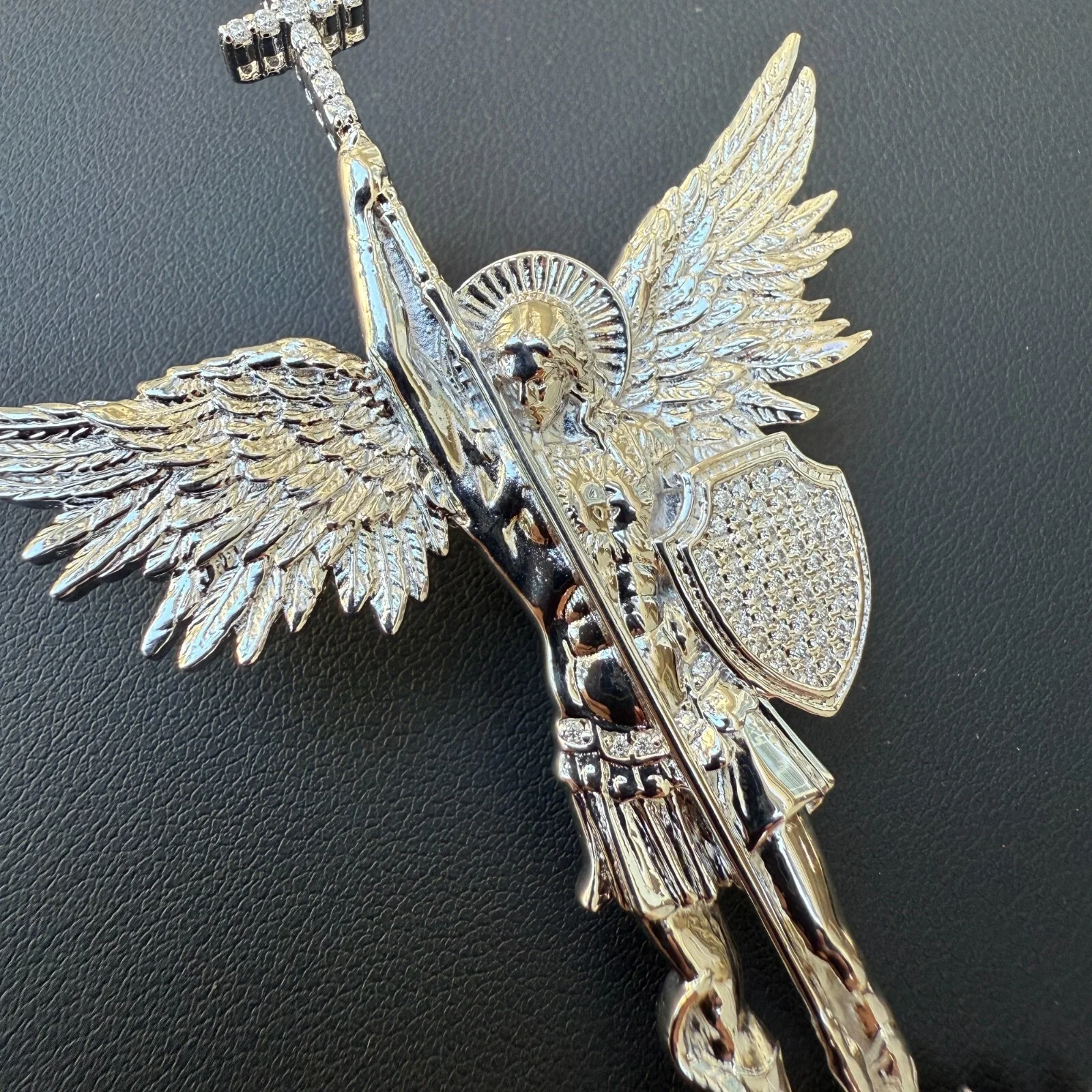 925 Sterling Silver St Michael Pendant With Moissanite - Large - Image 6