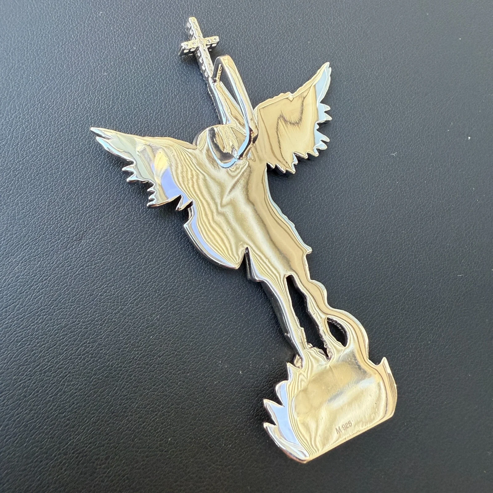 925 Sterling Silver St Michael Pendant With Moissanite - Large - Image 8
