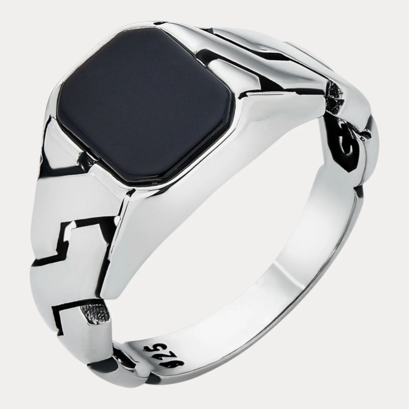 925 Sterling Silver Black Onyx Stone Cuban Ring