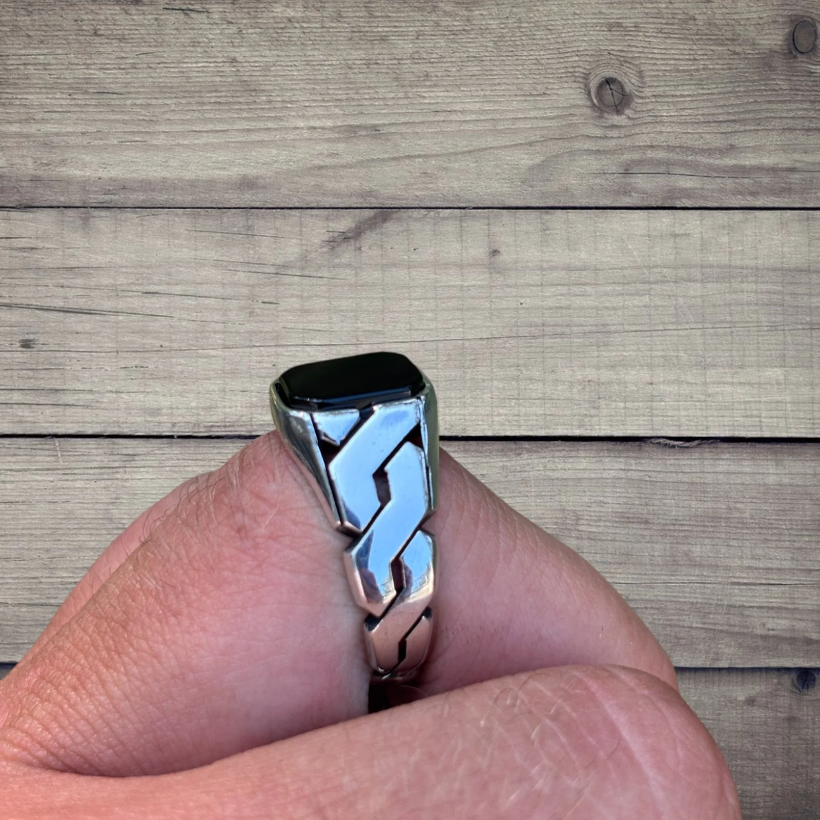 925 Sterling Silver Black Onyx Stone Cuban Ring - Image 3