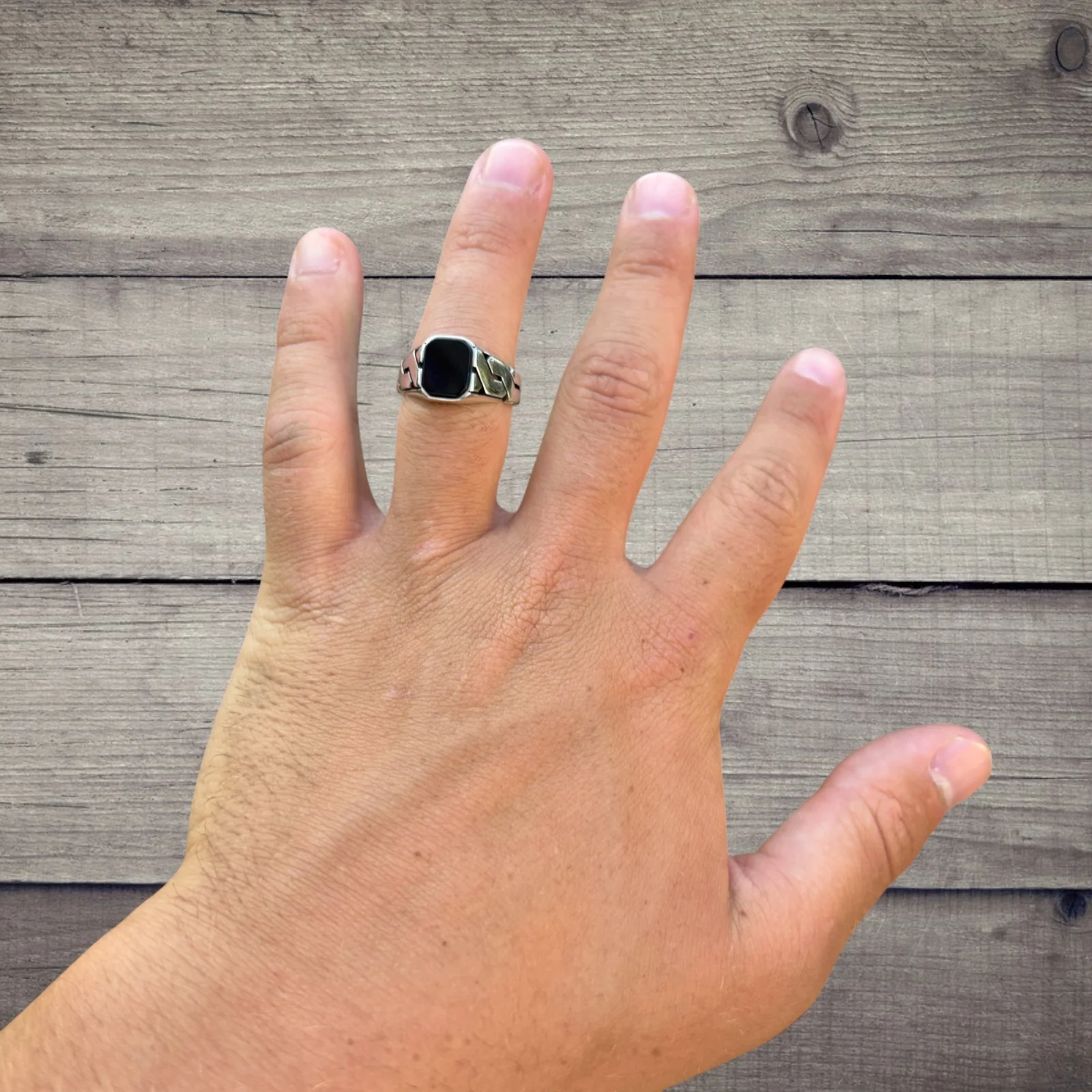 925 Sterling Silver Black Onyx Stone Cuban Ring - Image 5
