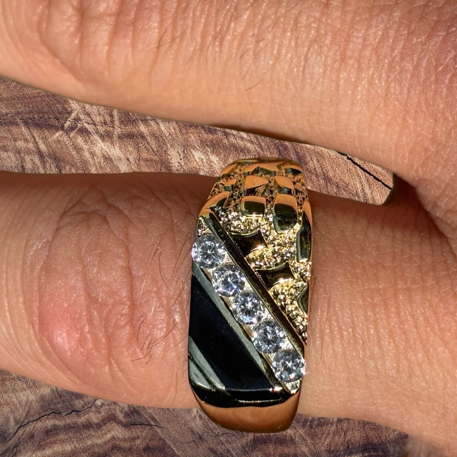 925 Sterling Silver Nugget Ring With Black Onyx & CZ Stones - Image 10