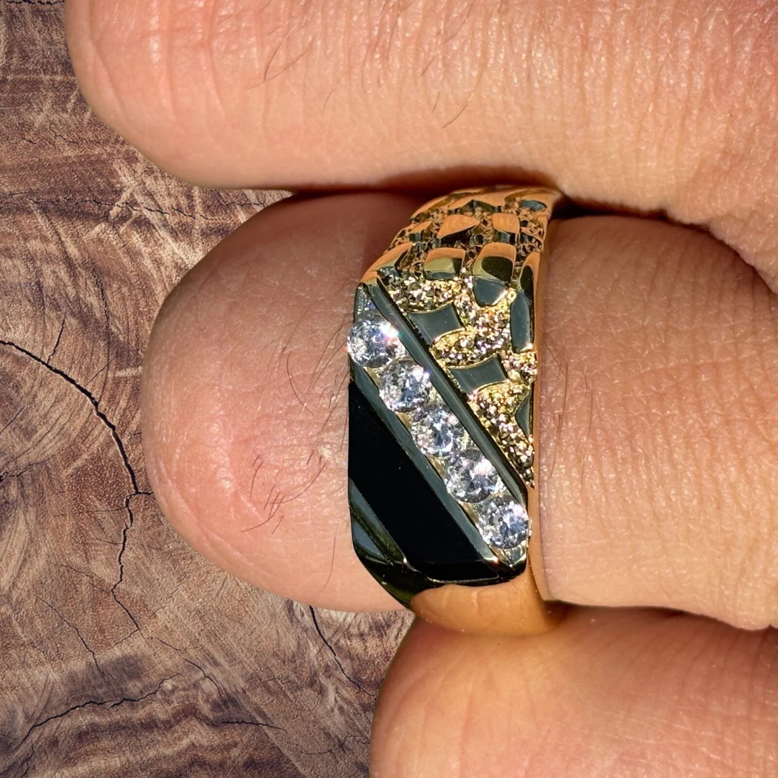 925 Sterling Silver Nugget Ring With Black Onyx & CZ Stones - Image 11