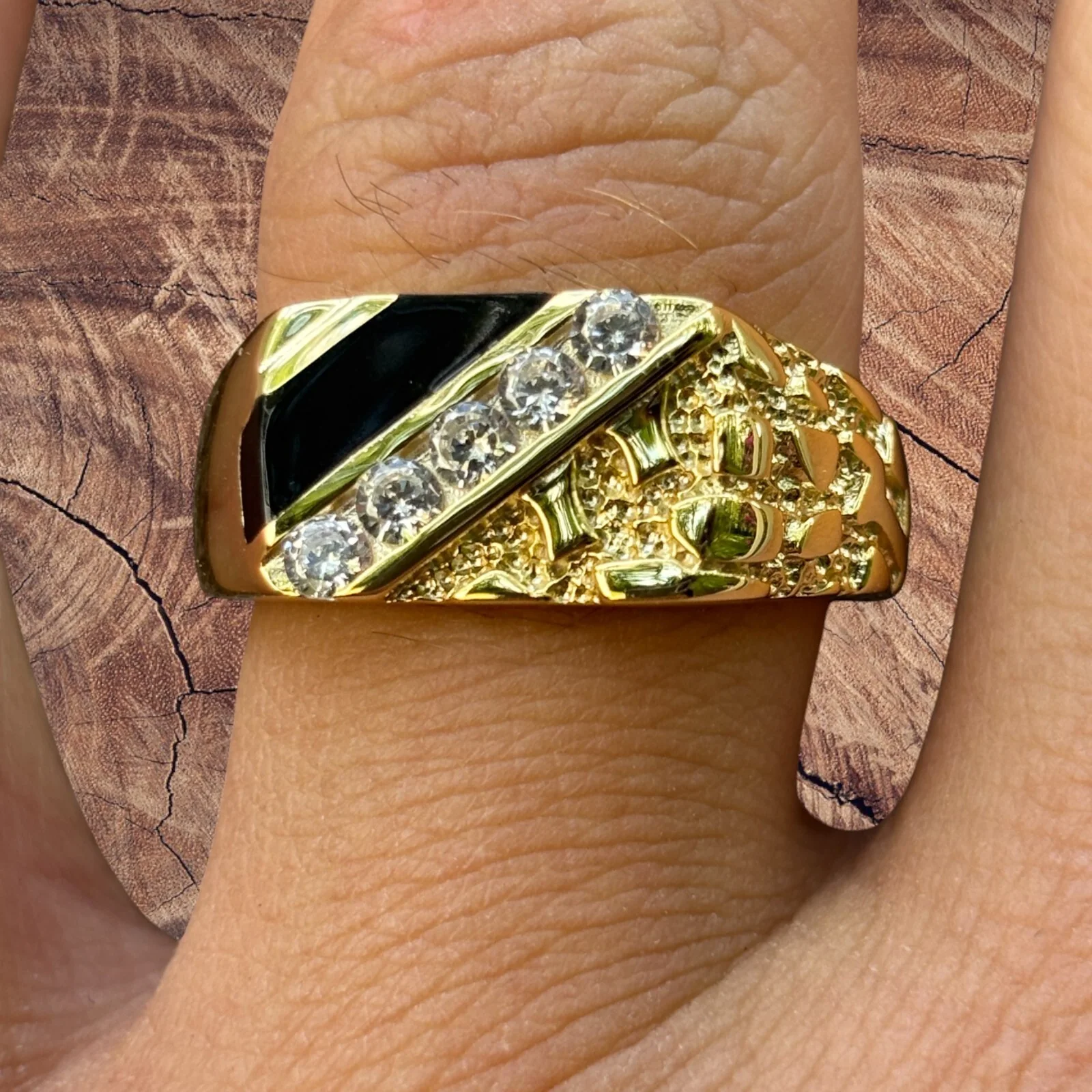 925 Sterling Silver Nugget Ring With Black Onyx & CZ Stones - Image 12