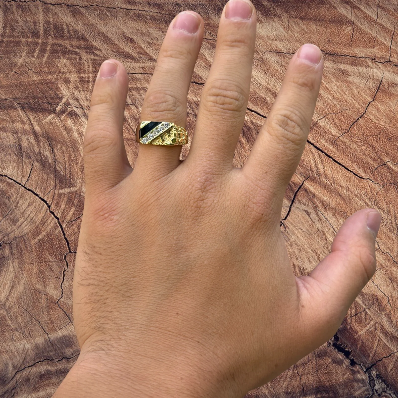 925 Sterling Silver Nugget Ring With Black Onyx & CZ Stones - Image 14