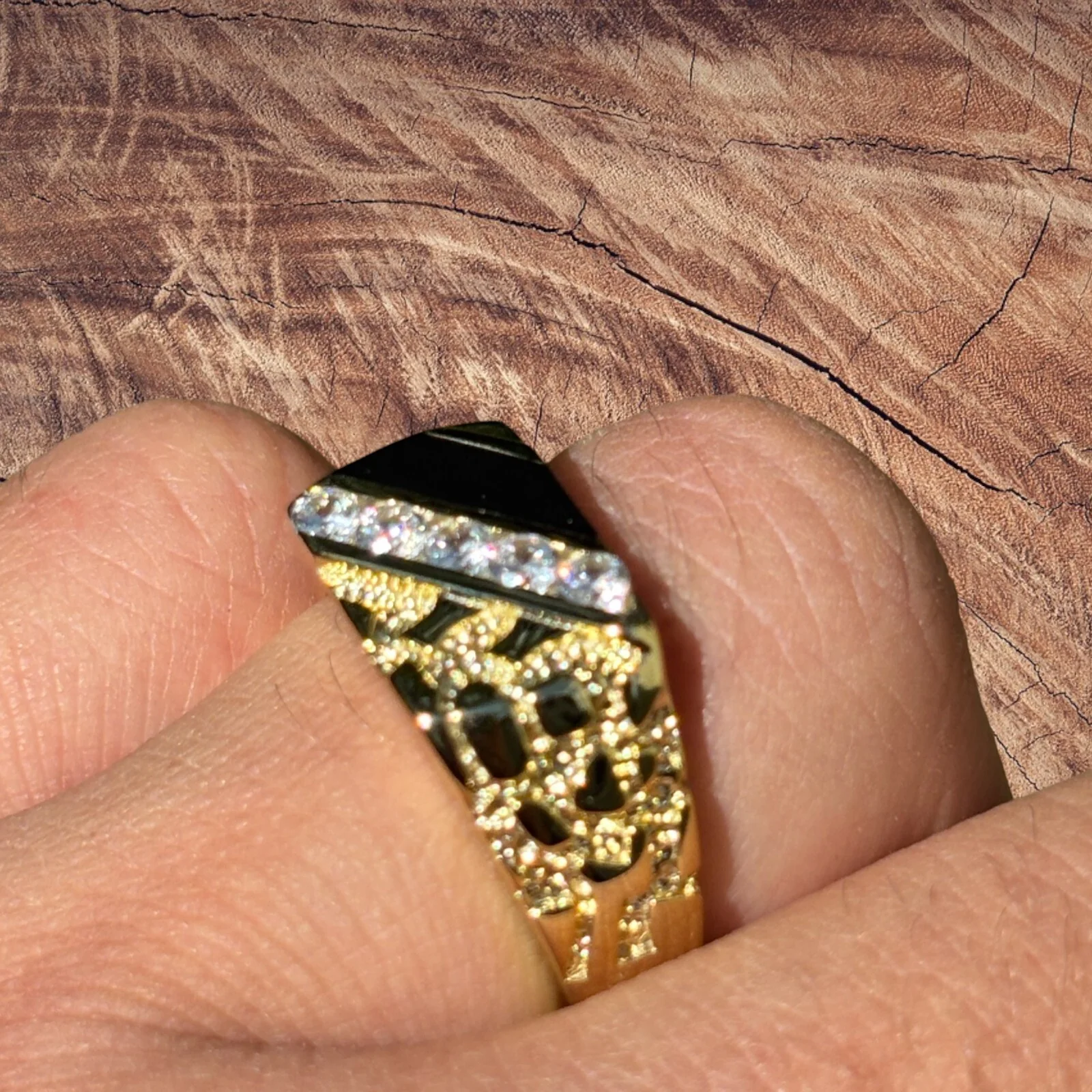 925 Sterling Silver Nugget Ring With Black Onyx & CZ Stones - Image 9