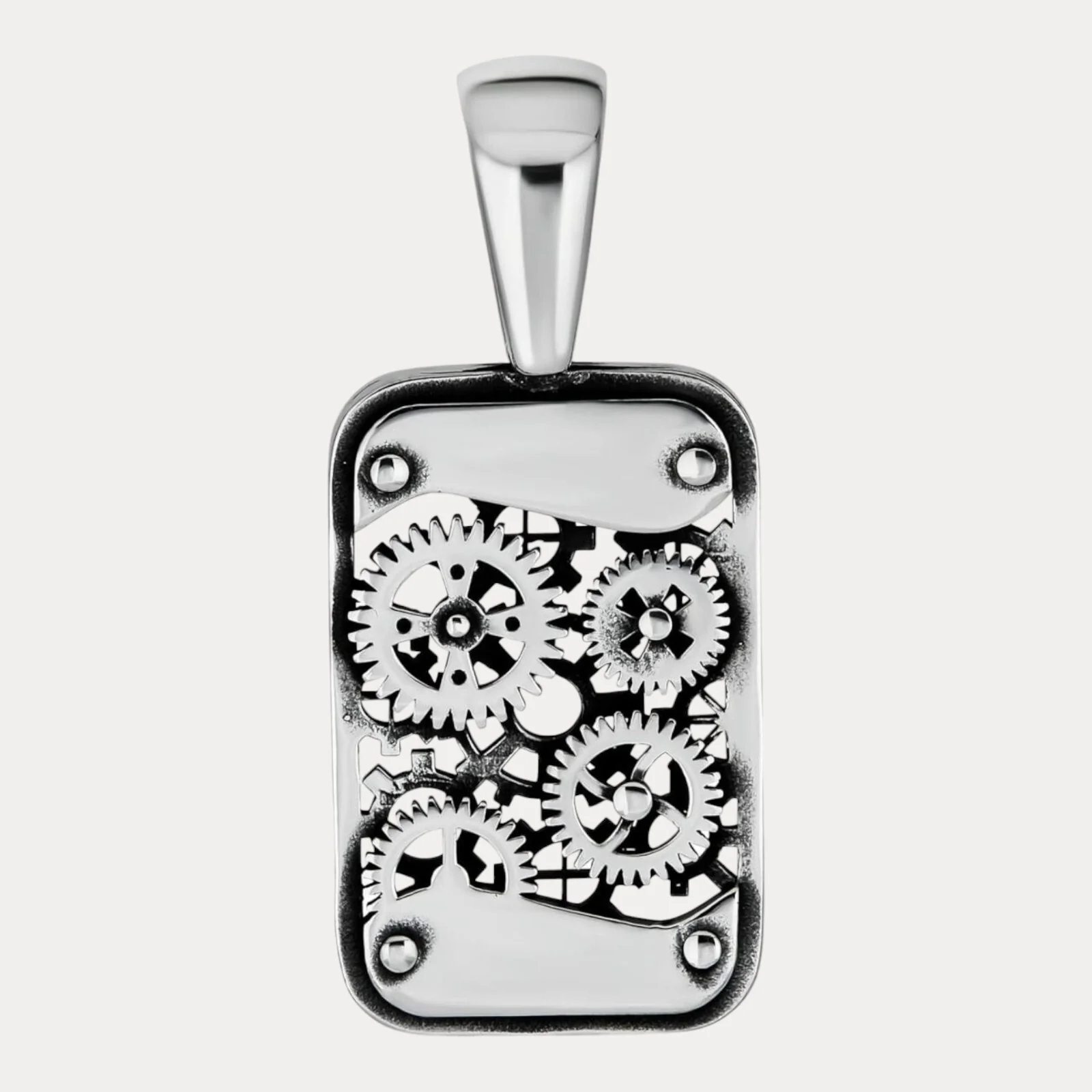 925 Sterling Silver Gears On A Dog Tag Pendant