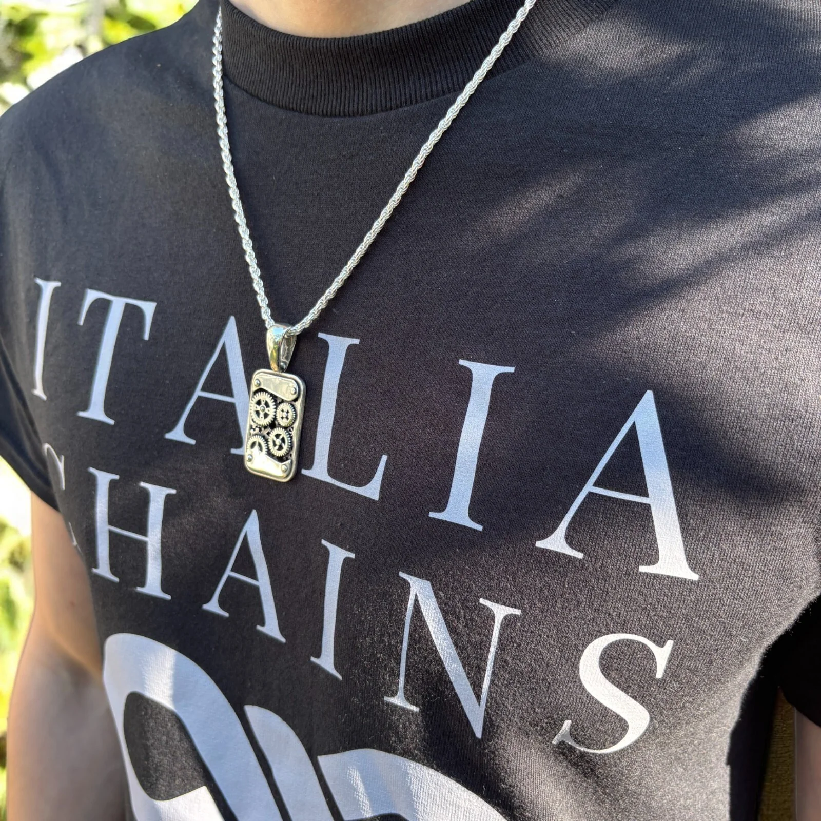 925 Sterling Silver Gears On A Dog Tag Pendant - Image 12