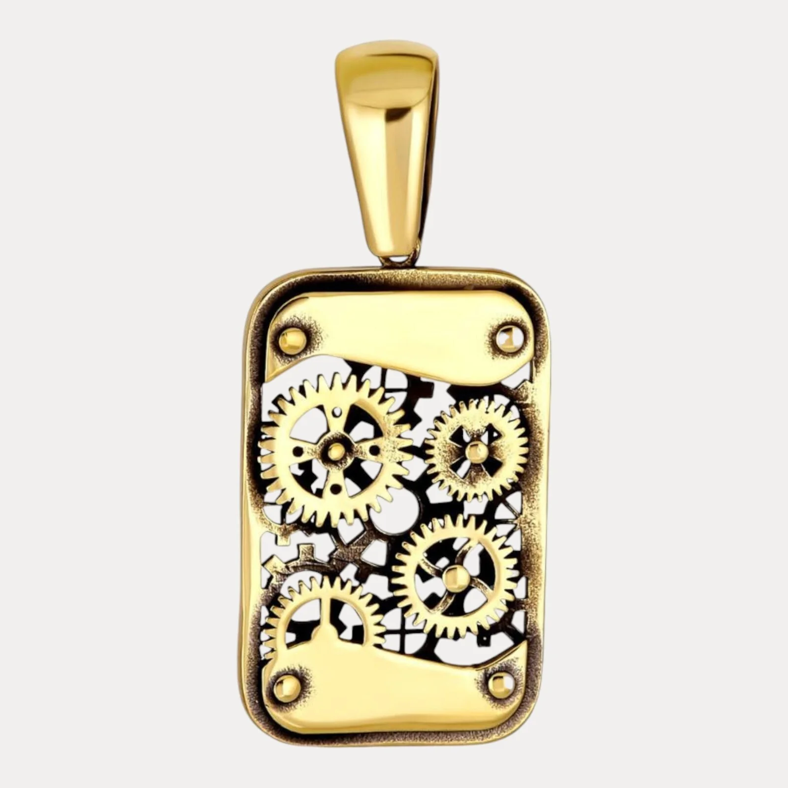 925 Sterling Silver Gears On A Dog Tag Pendant - Image 2