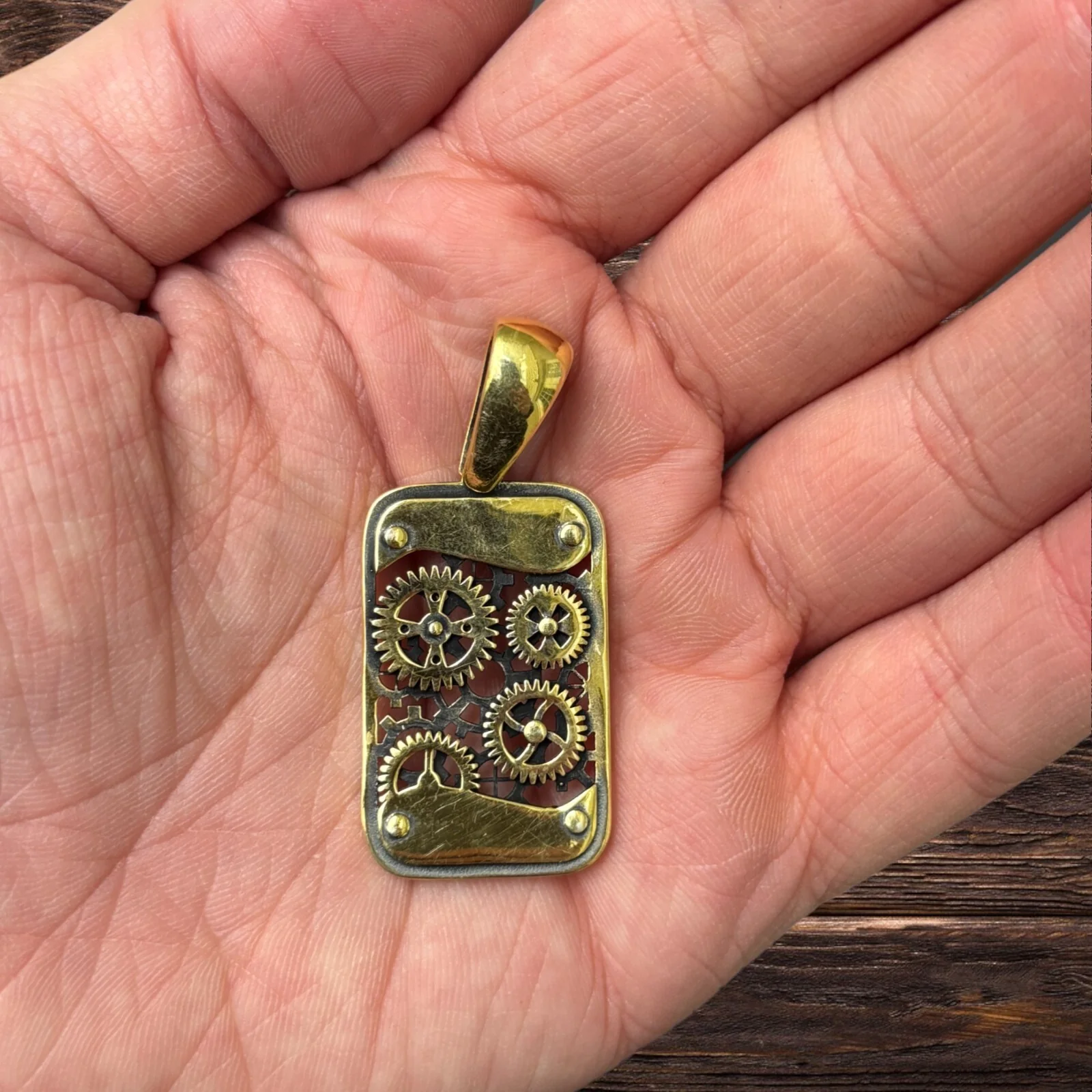 925 Sterling Silver Gears On A Dog Tag Pendant - Image 6