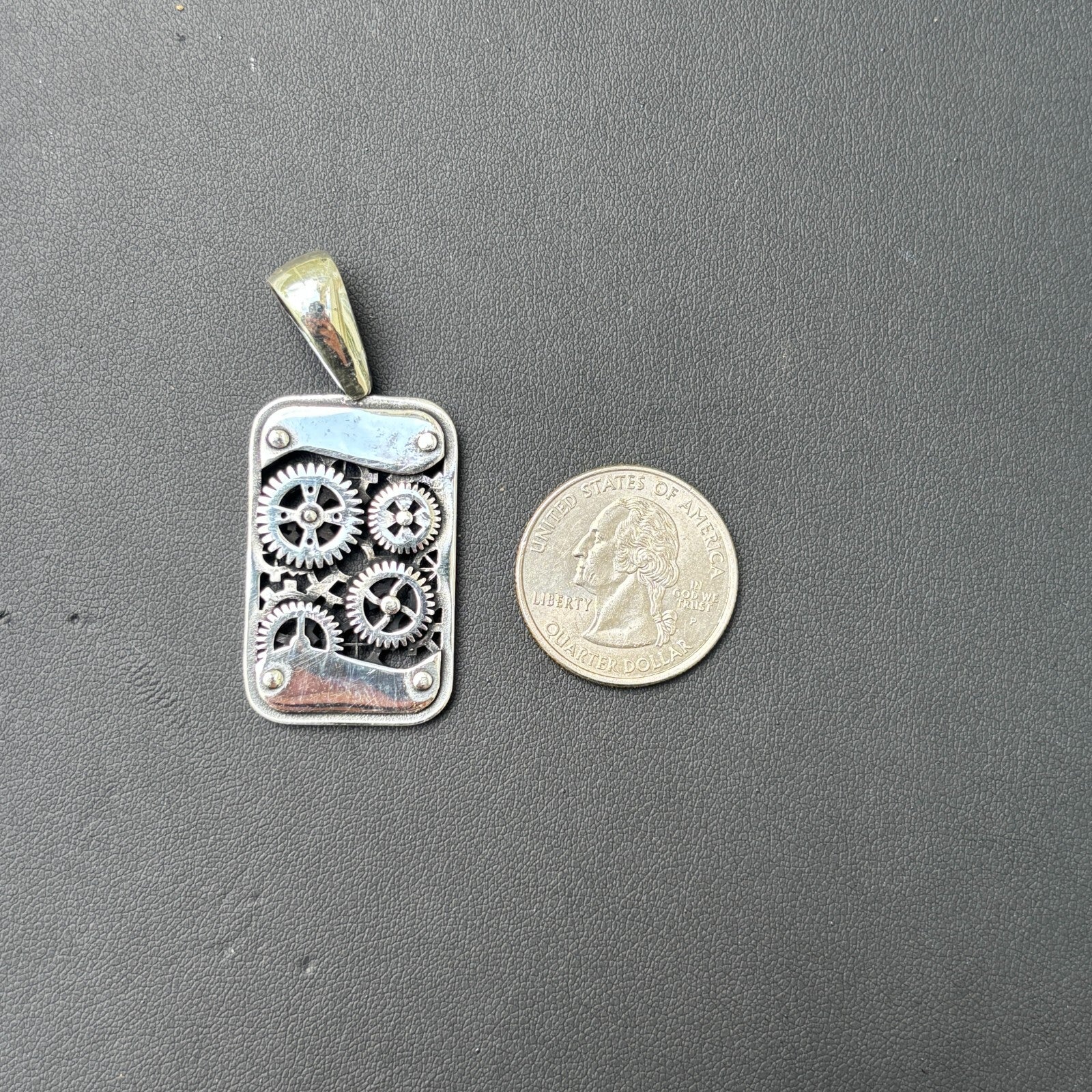 925 Sterling Silver Gears On A Dog Tag Pendant - Image 7