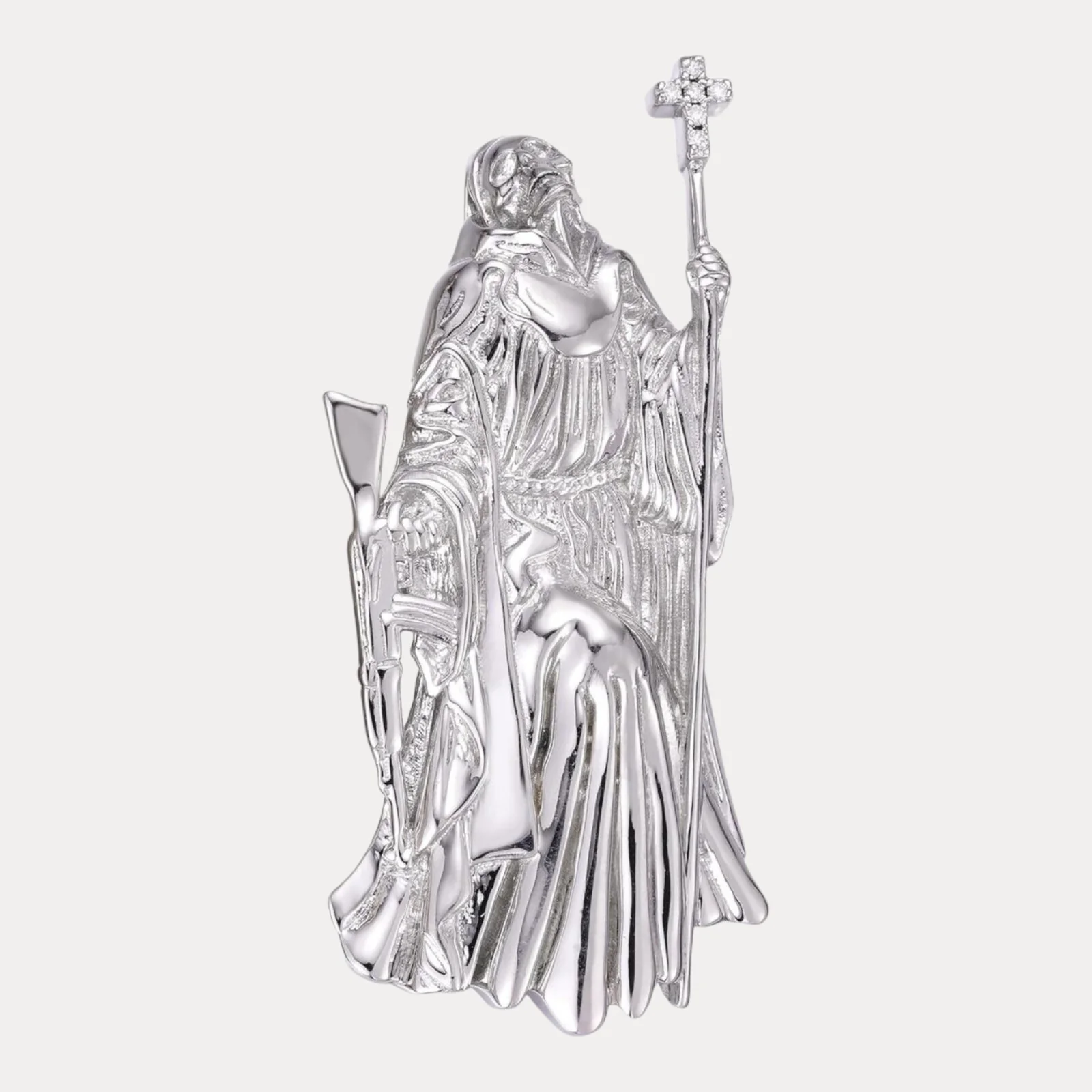 925 Sterling Silver Grim Reaper Pendant With Moissanite