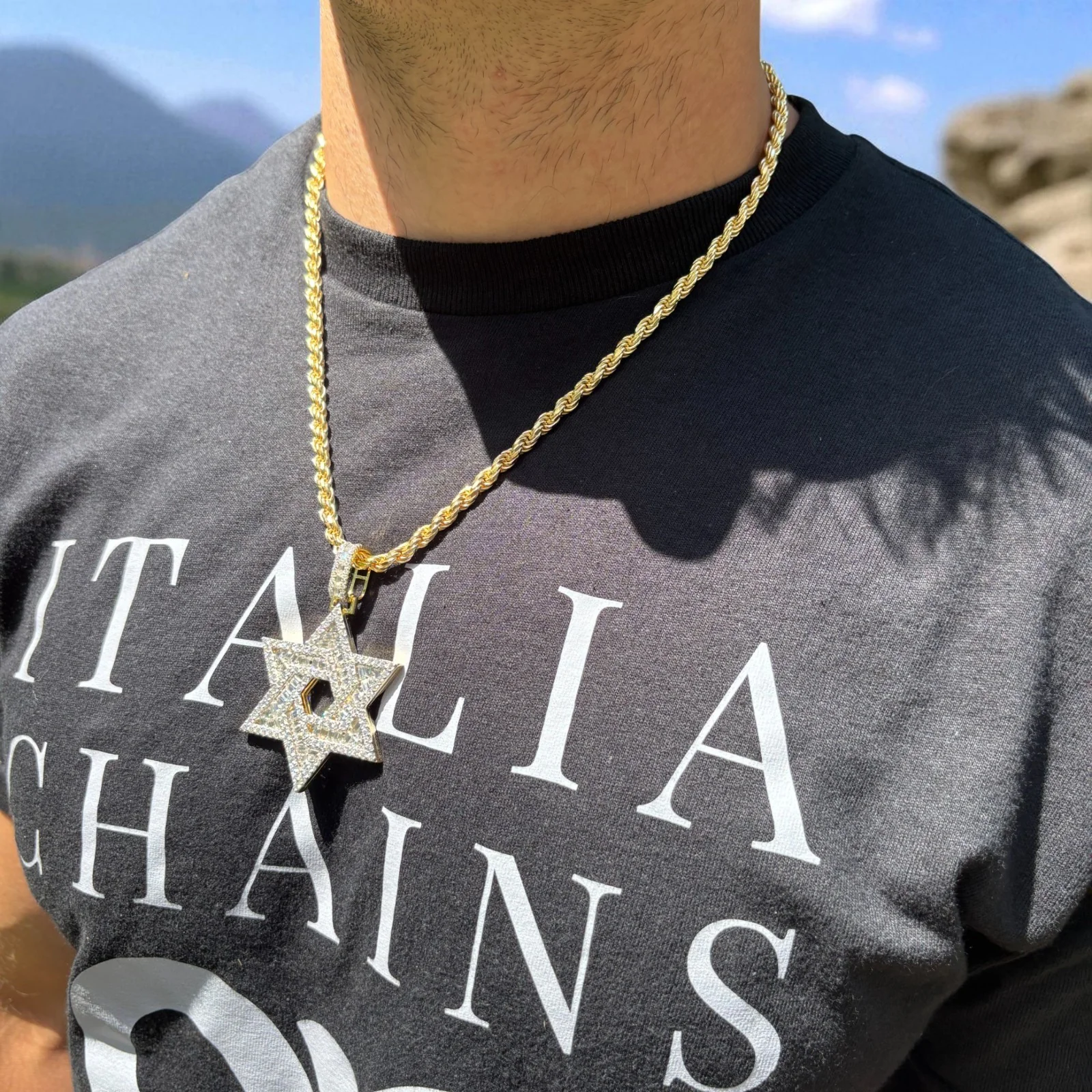 925 Sterling Silver Baguette Moissanite Star Of David Pendant - Large - Image 14