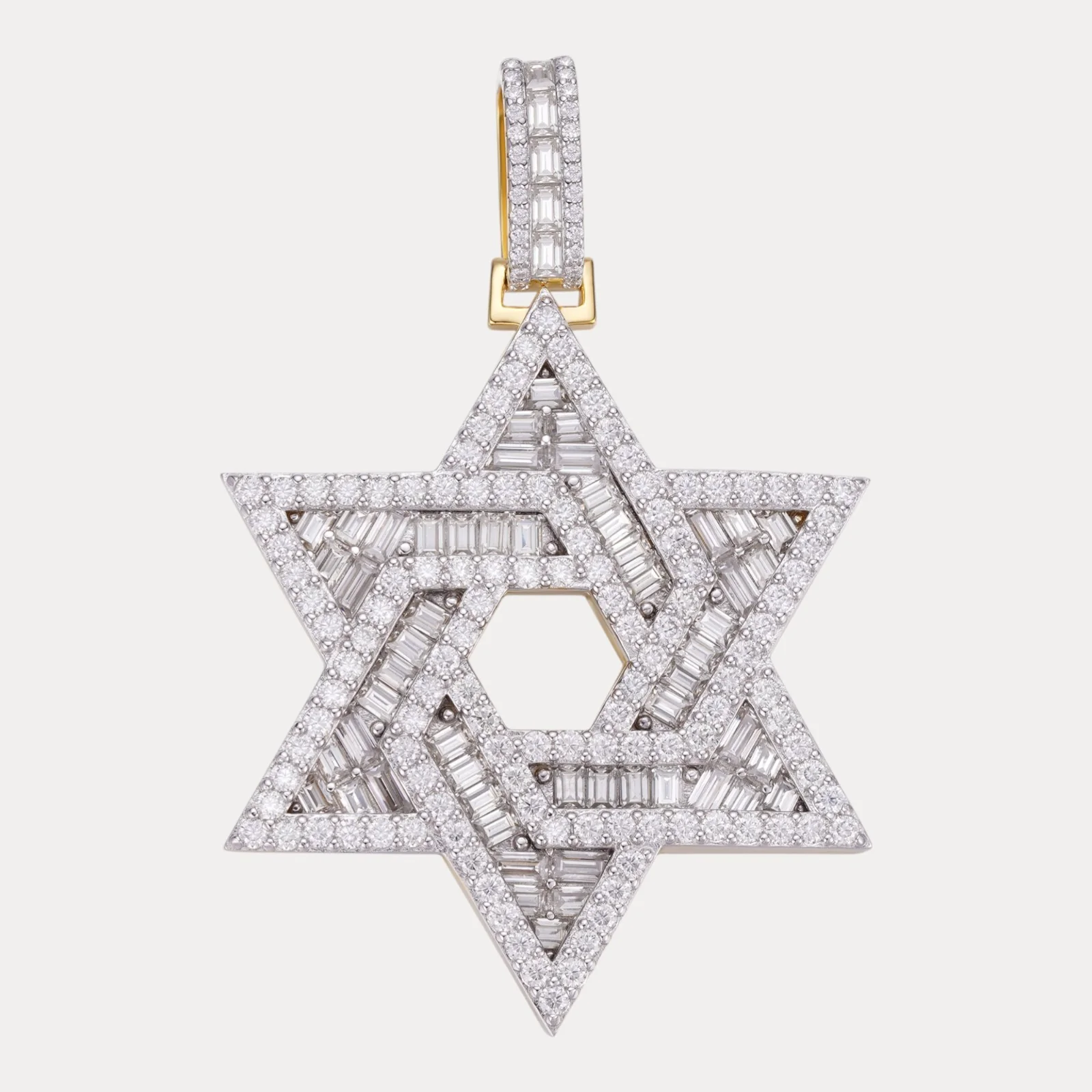 925 Sterling Silver Baguette Moissanite Star Of David Pendant - Large - Image 2