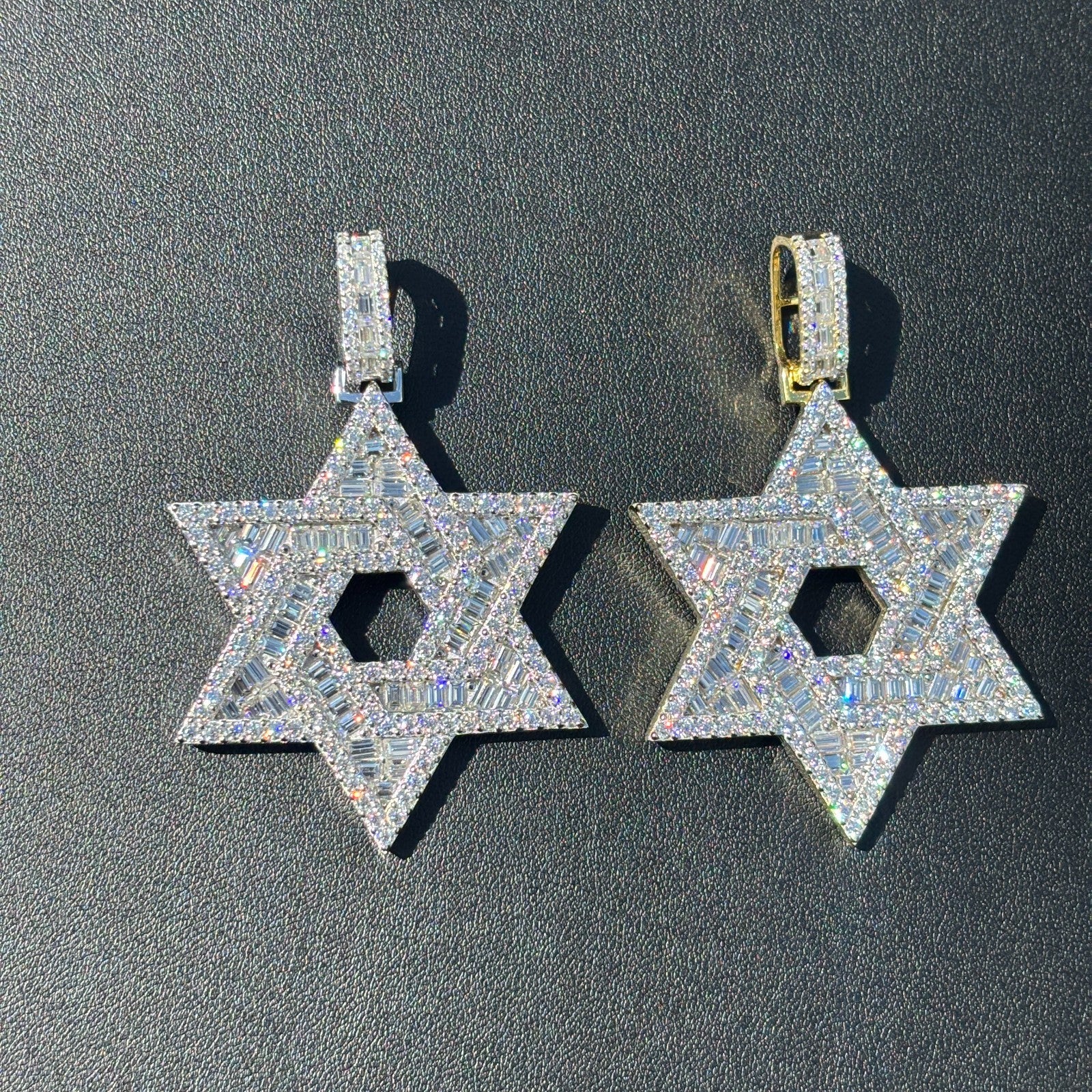 925 Sterling Silver Baguette Moissanite Star Of David Pendant - Large - Image 3