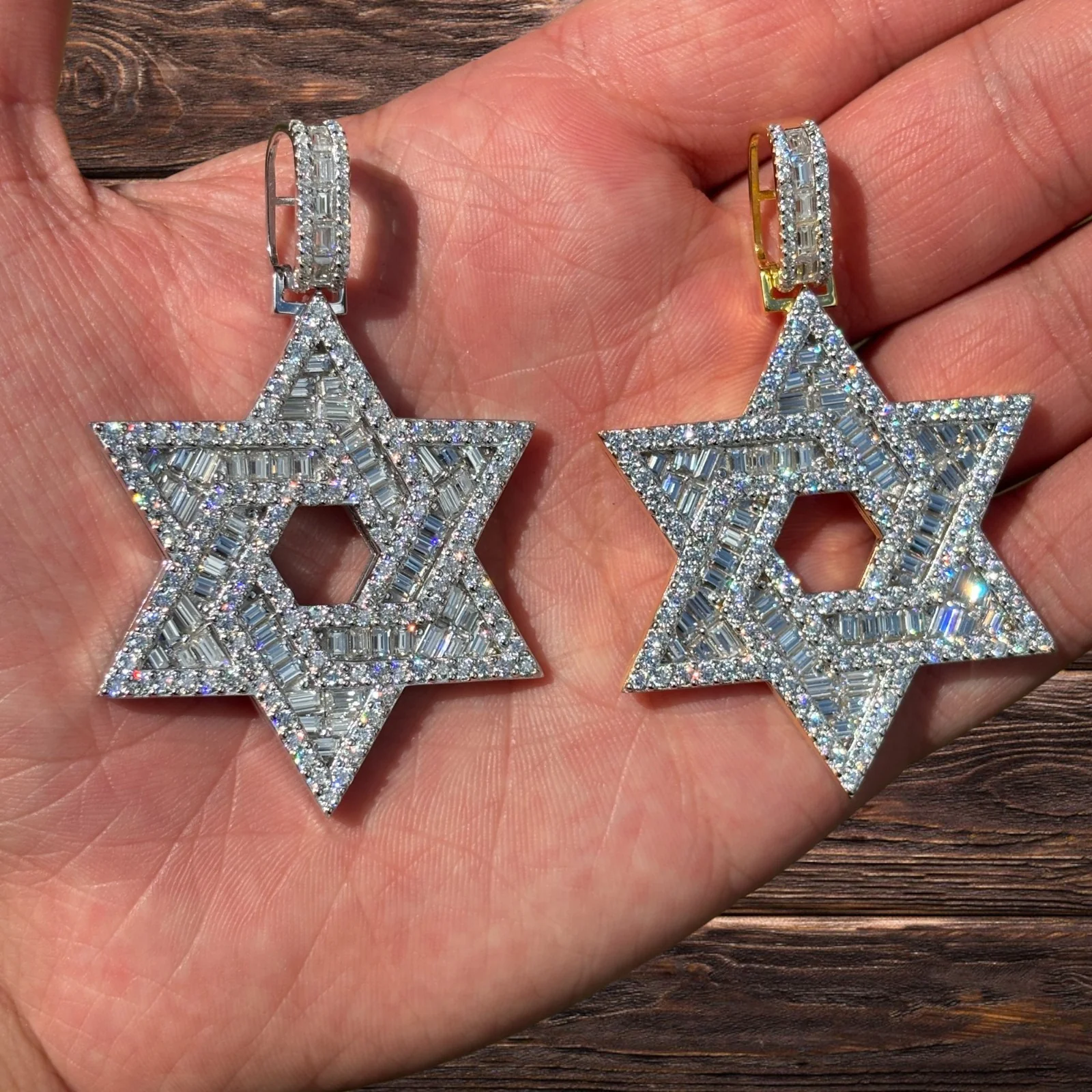 925 Sterling Silver Baguette Moissanite Star Of David Pendant - Large - Image 4