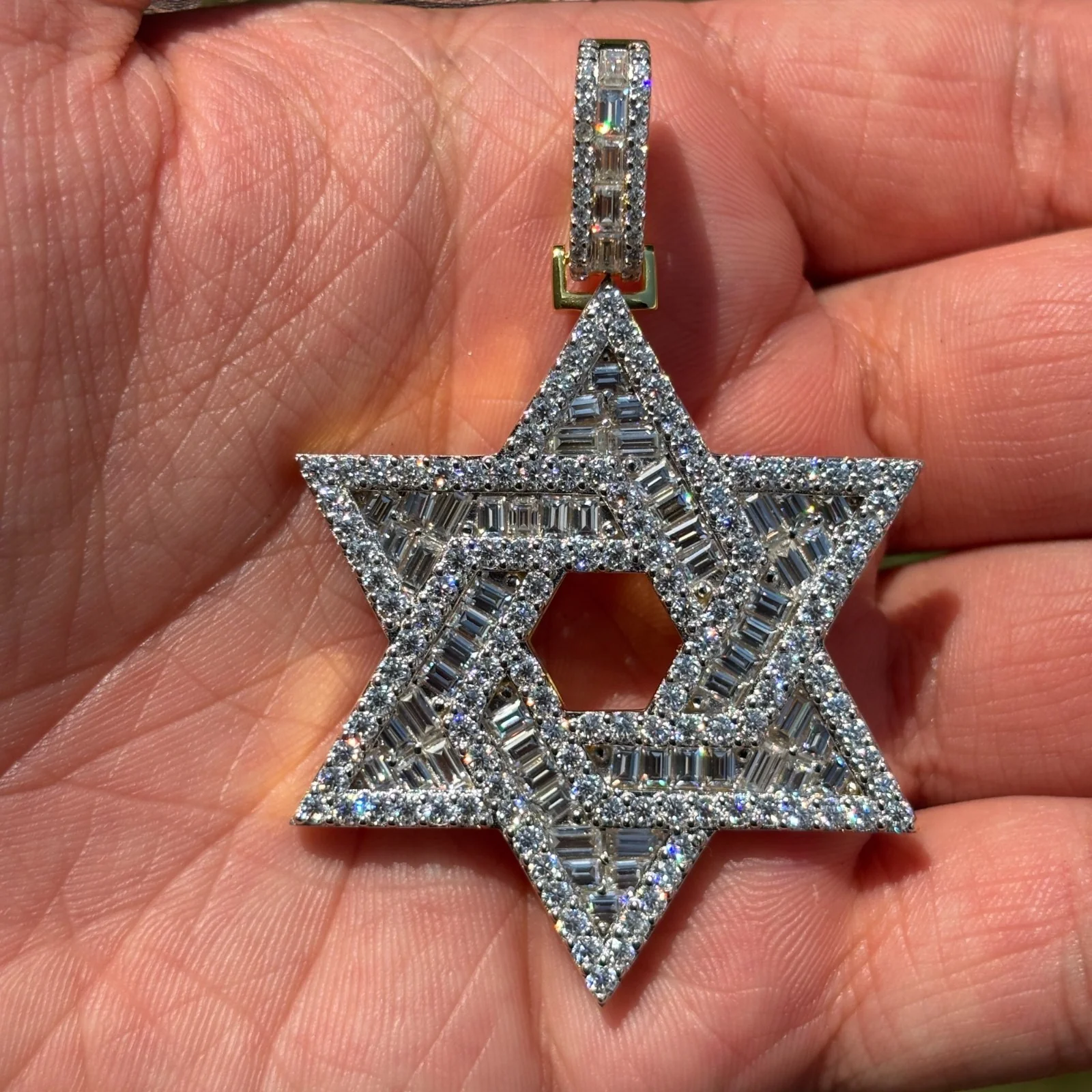 925 Sterling Silver Baguette Moissanite Star Of David Pendant - Large - Image 6