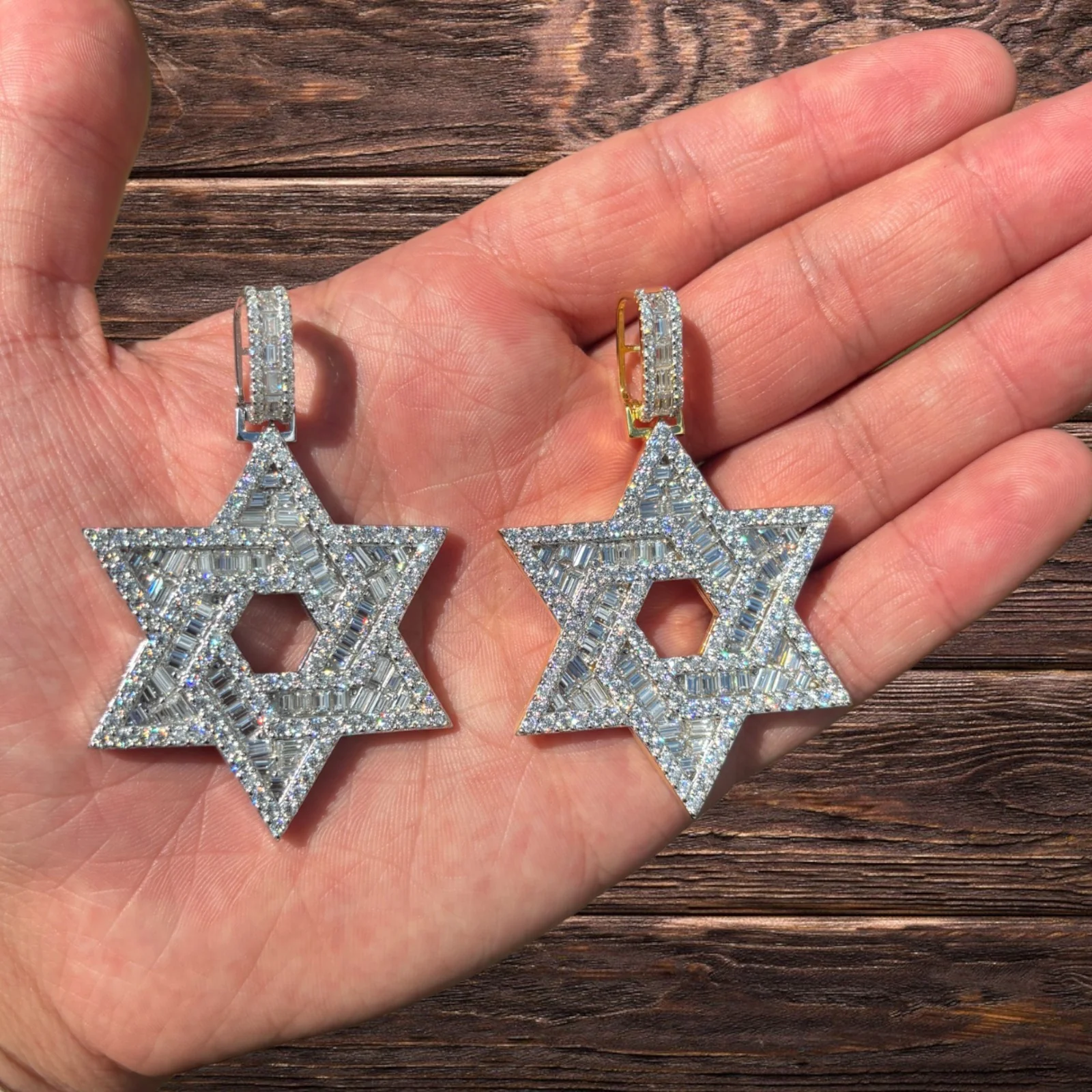 925 Sterling Silver Baguette Moissanite Star Of David Pendant - Large - Image 7