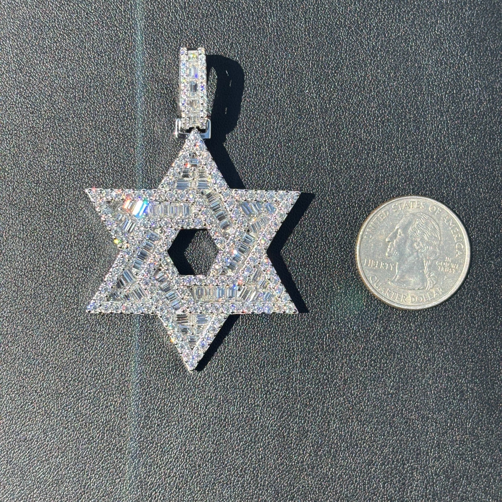 925 Sterling Silver Baguette Moissanite Star Of David Pendant - Large - Image 8